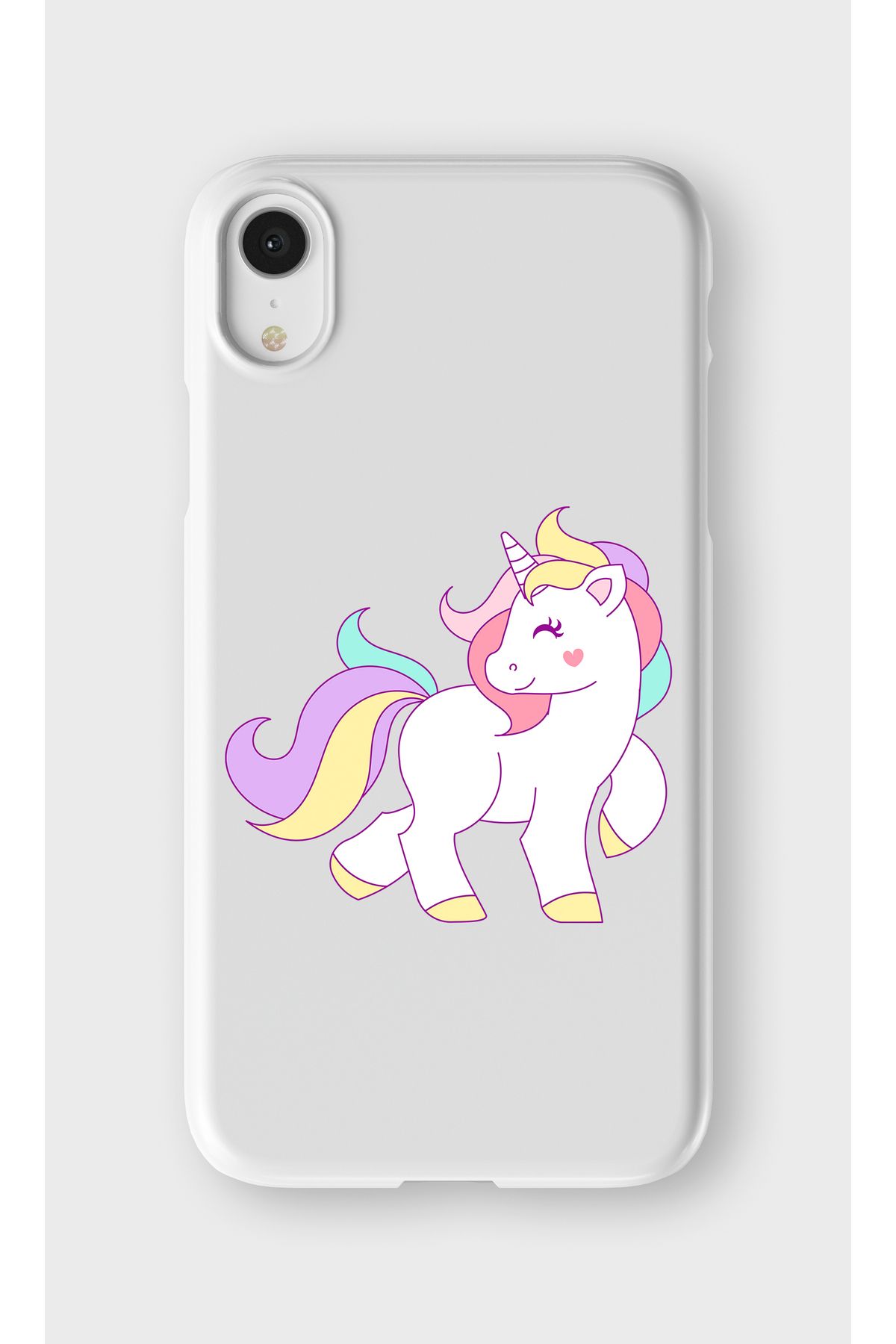 lelia iPhone XR Uyumlu Unicorn Tasarımlı İçi Kadife Lansman Beyaz Silikon Kılıf