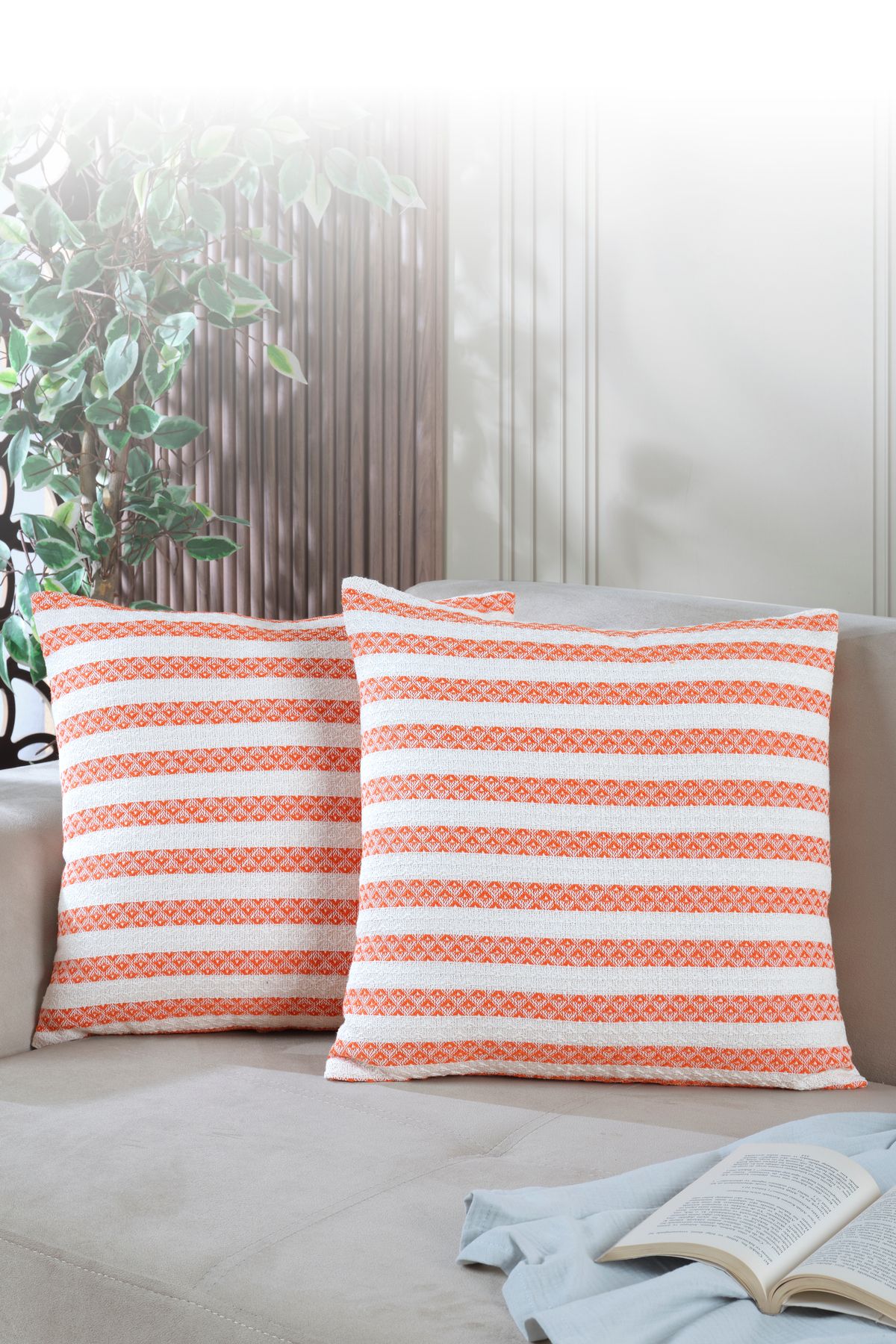 LADYNİL Summer 2'li Kırlent Kılıfı Dekoratif Yastık Kılıfı 45x45 Fermuarlı Turuncu