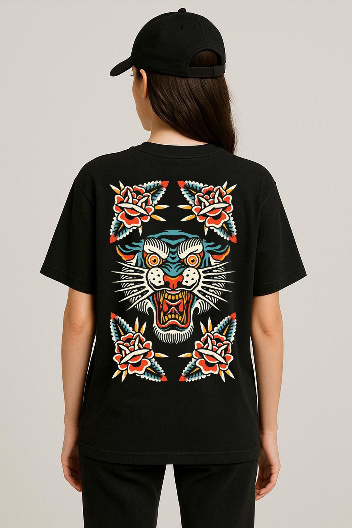 MODA Unisex Oversize Kalıp Tiger Baskılı T-Shirt