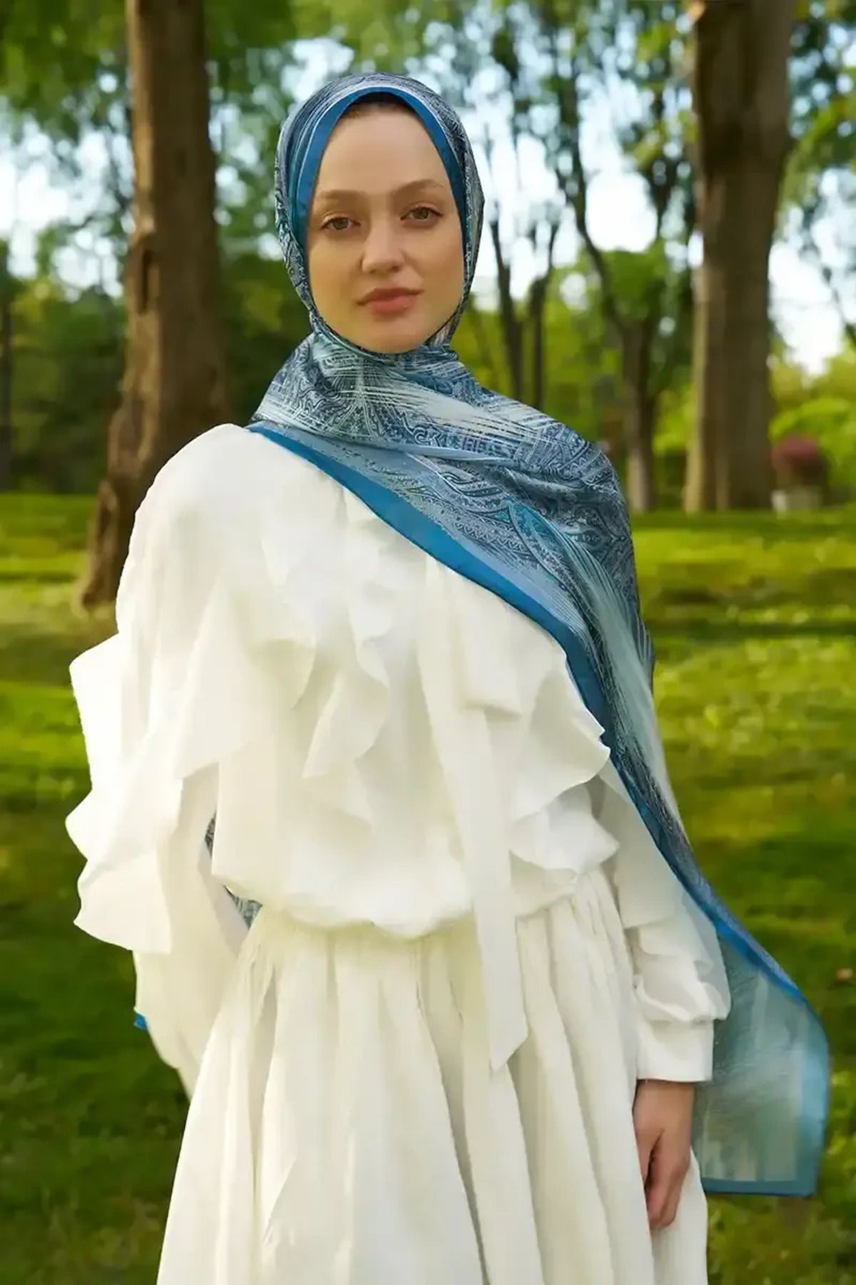 Madame Polo Crystal Hola Desen Şal - Mavi