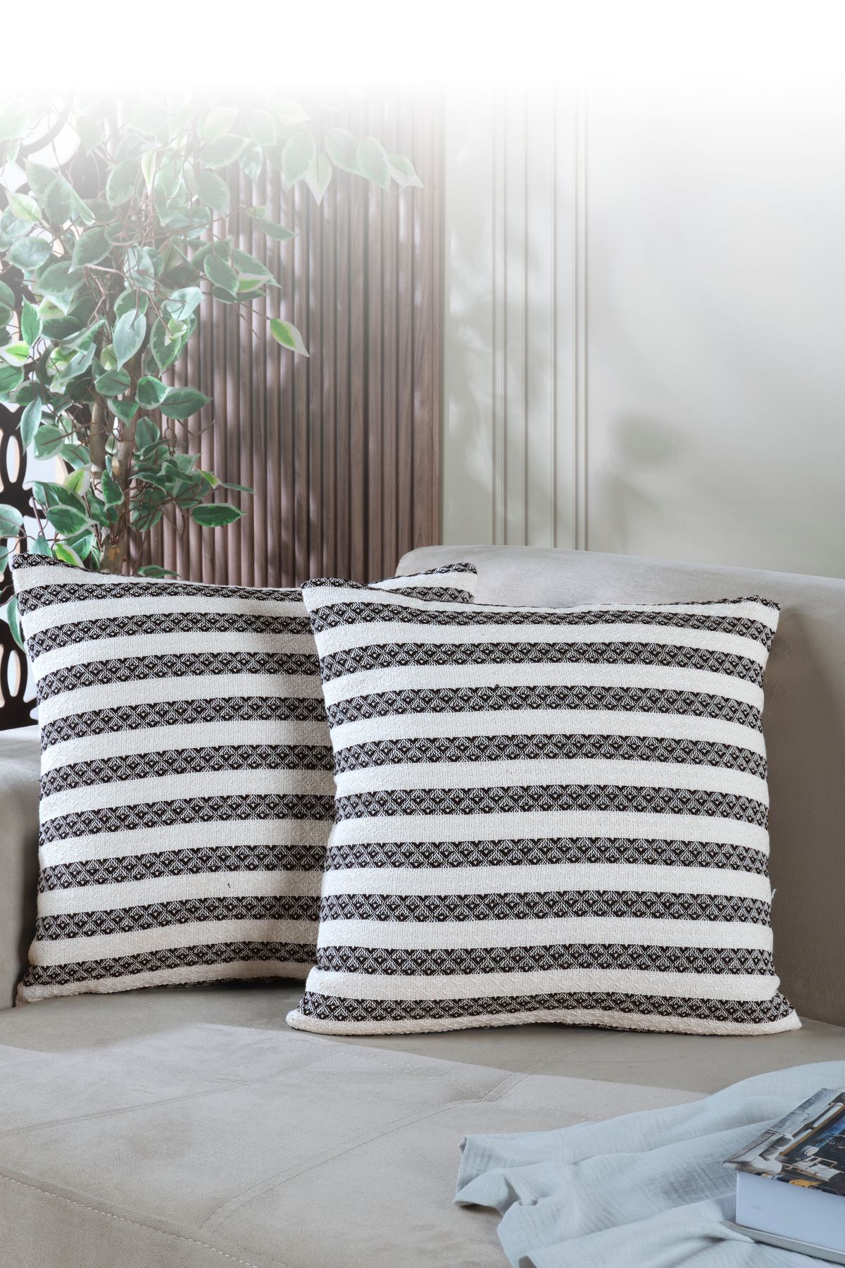 LADYNİL Summer 2'li Kırlent Kılıfı Dekoratif Yastık Kılıfı 45x45 Fermuarlı Siyah
