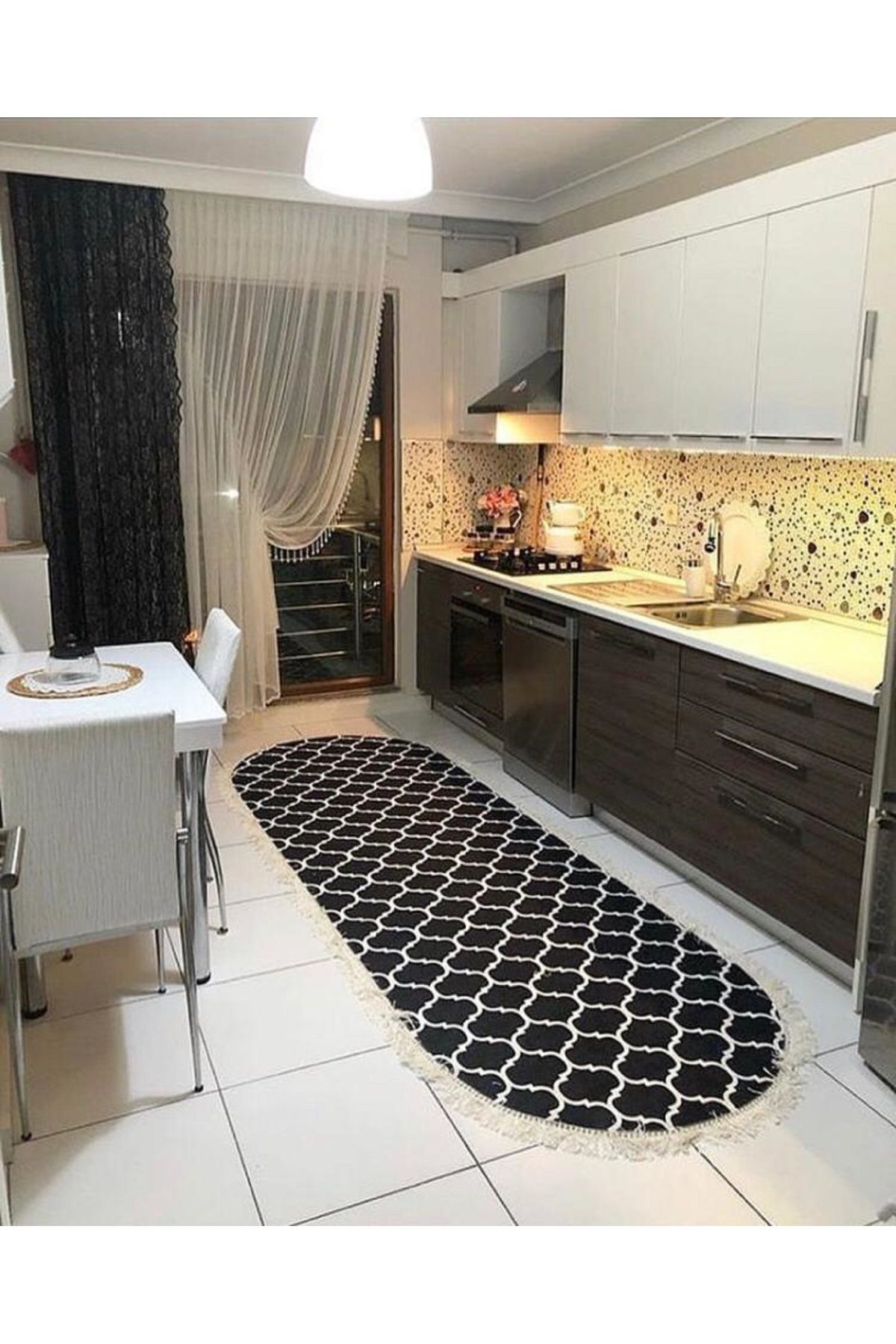 Monisso MONİSSO HALI Kupa Dolu Siyah Oval Kaymaz Taban, leke Tutmaz, Mutfak Halısı, Salon Halısı ve Yolluk
