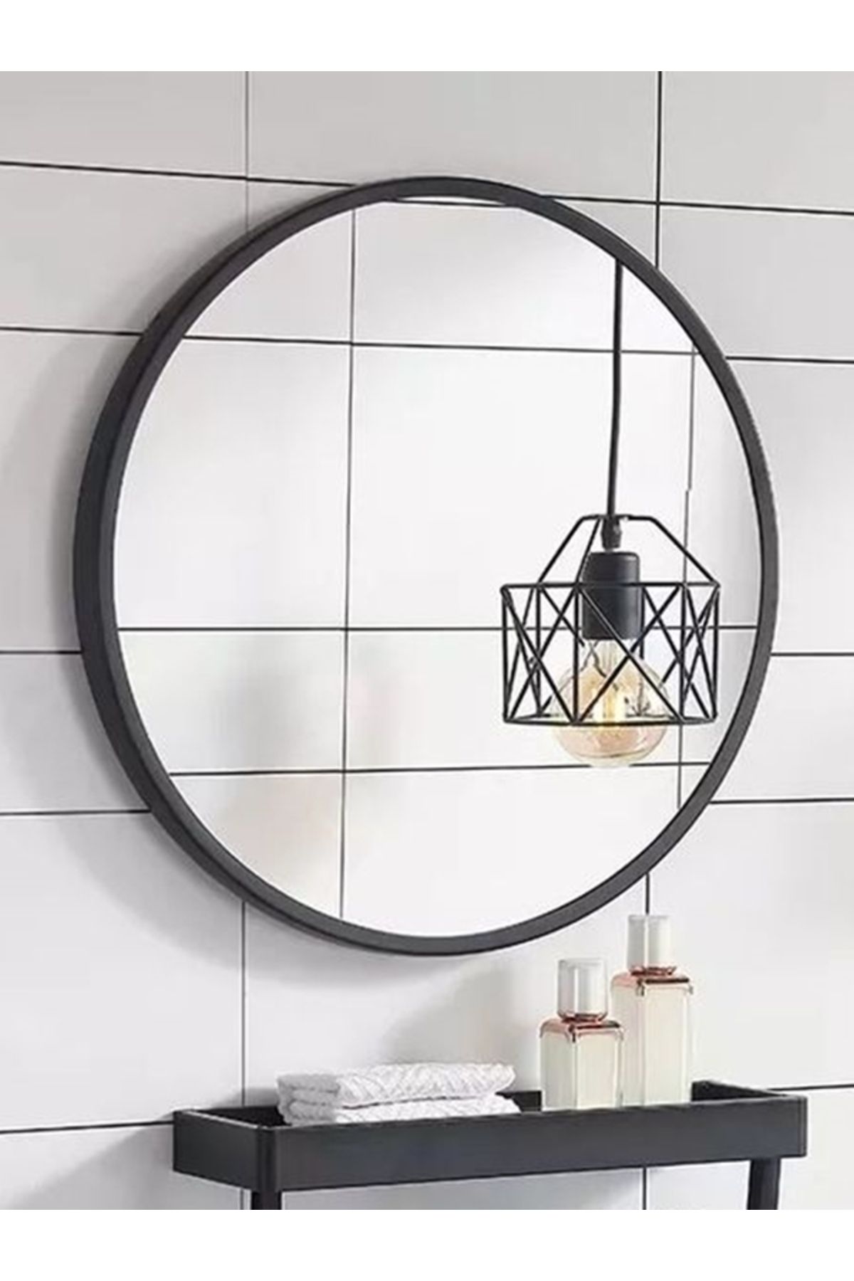Elioure Şık Yuvarlak Siyah Dekoratif Aynalı Duvar Süsü 45cm