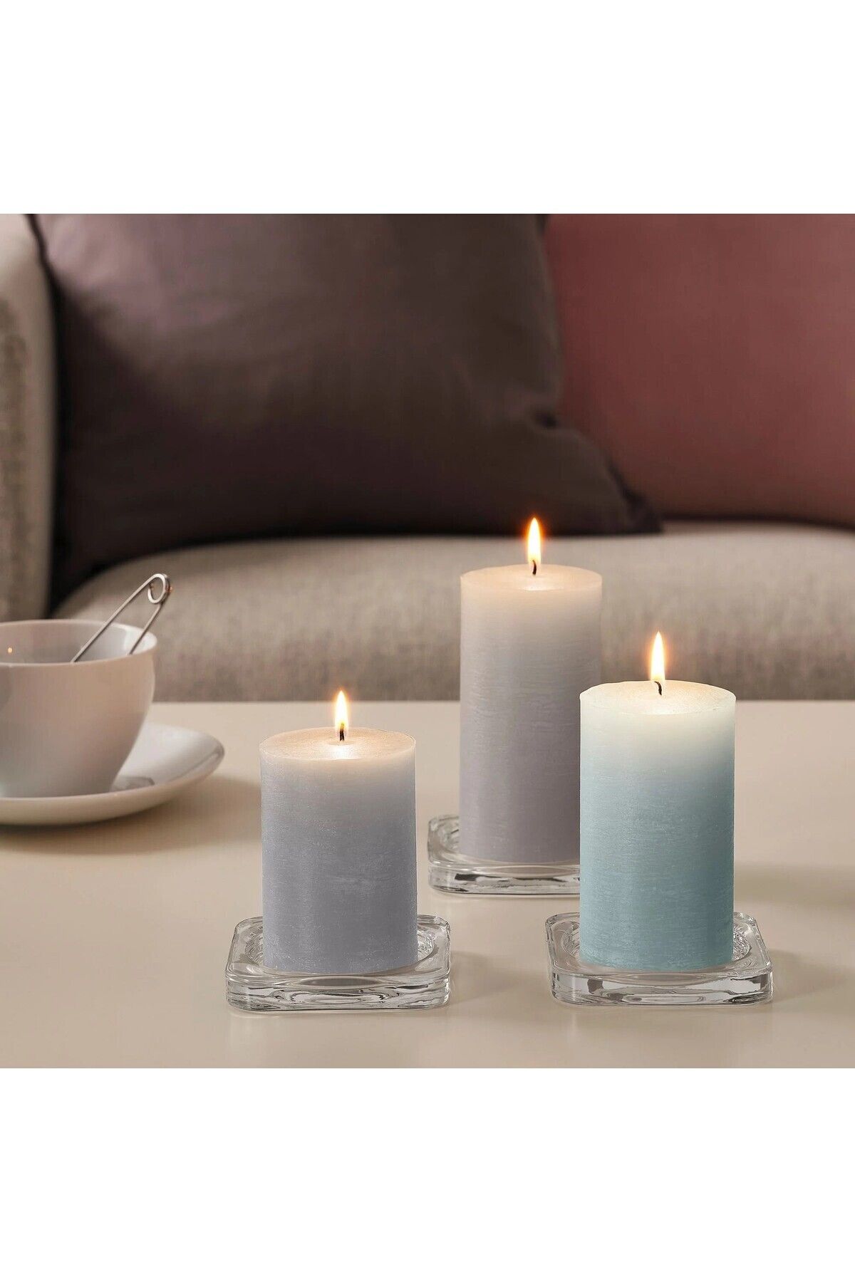 Elioure 3'lü şeffaf cam blok mum tabağı seti, 10x10x1,5 cm, şık ve kullanışlı altlıkler