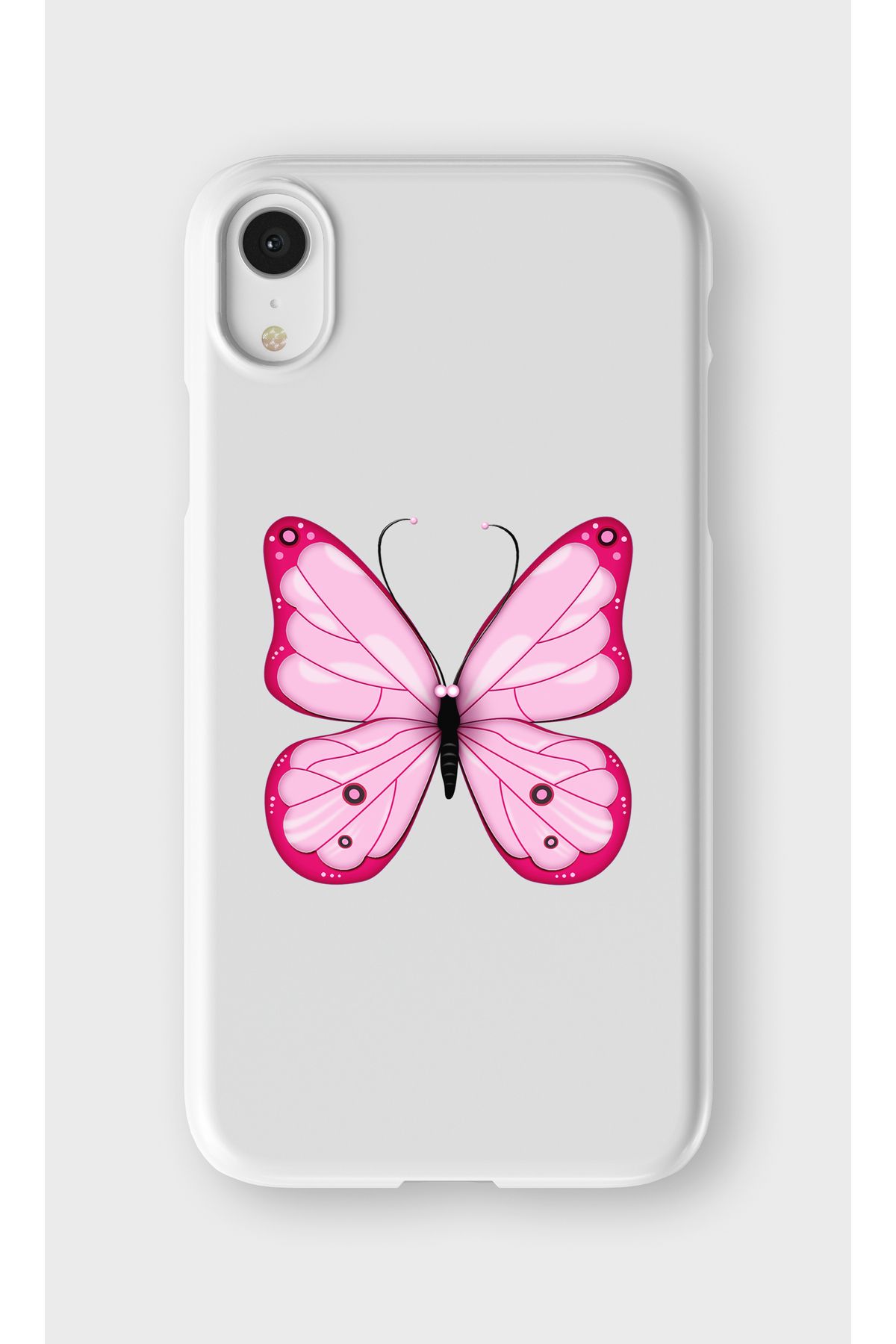 lelia iPhone XR Uyumlu Pembe Kelebek Tasarımlı İçi Kadife Lansman Beyaz Silikon Kılıf