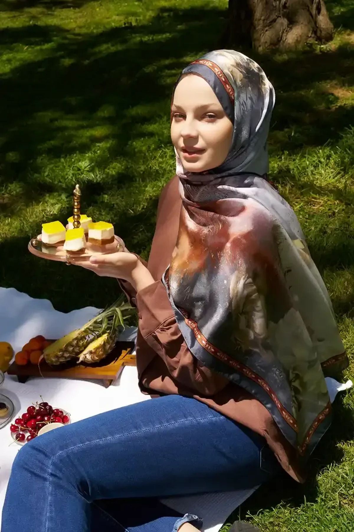 Madame Polo Crystal Perla Desen Şal - Antrasit