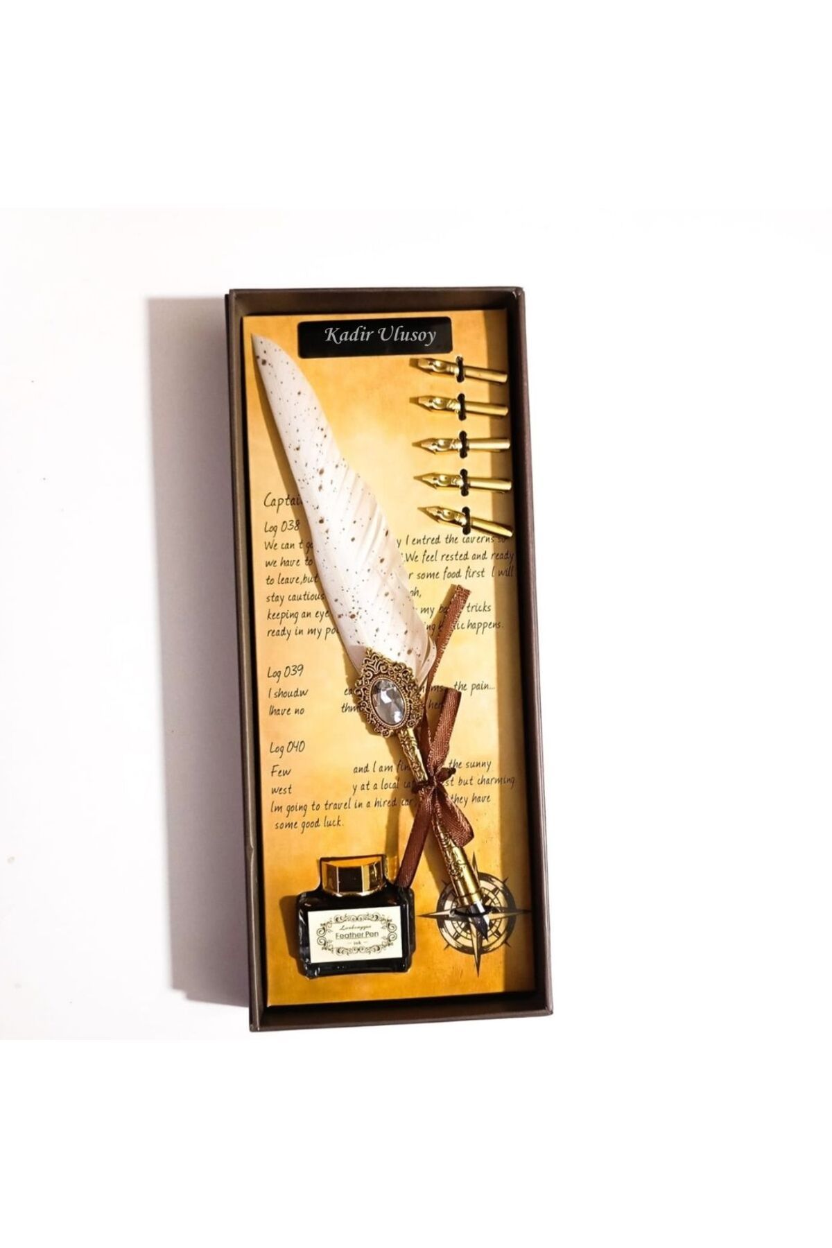 gifttime Kişiye Özel Retro Tüylü Divit Kalem Seti - Özel Kutulu Yazı Kalemi ve Mürekkep Seti