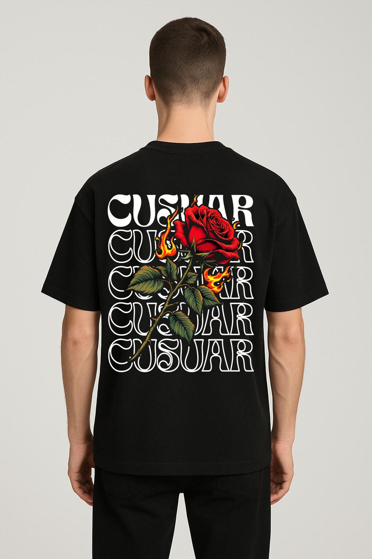 MODA Unisex Oversize Kalıp Cusuar Baskılı T-Shirt