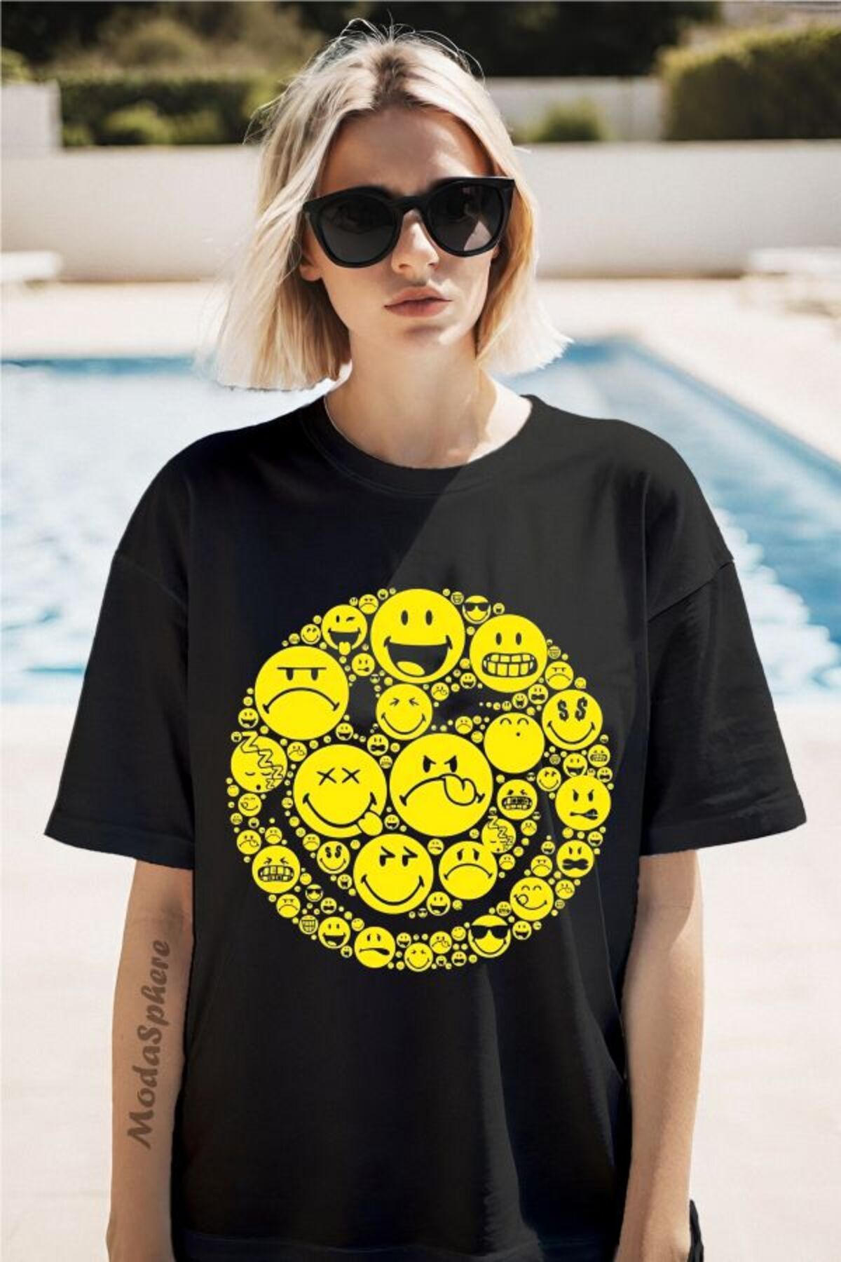 ModaSphere Emoji Baskılı Unisex Oversize Tişört