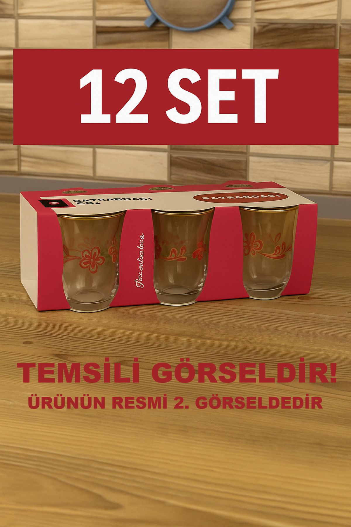 PAŞABAHÇE CAM 12 SET x 6'LI YALDIZLI STİCKERLİ ÇAY SETİ – TOPLU SATIŞ – 72 ADET