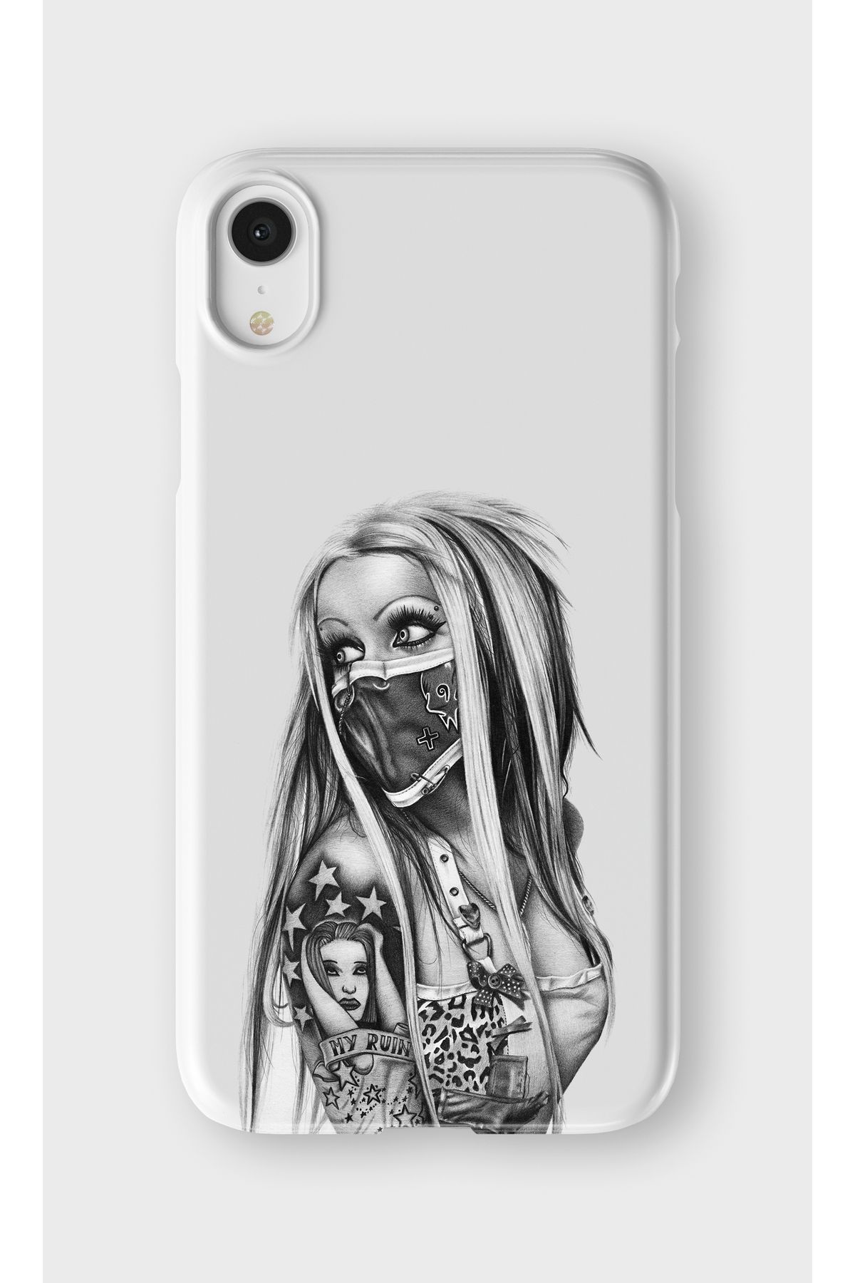 lelia iPhone XR Uyumlu Kadın Figürü Tasarımlı İçi Kadife Lansman Beyaz Silikon Kılıf