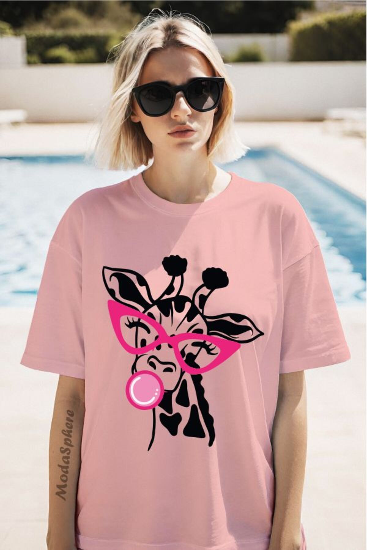 ModaSphere Zürafa Baskılı Unisex Oversize Tişört