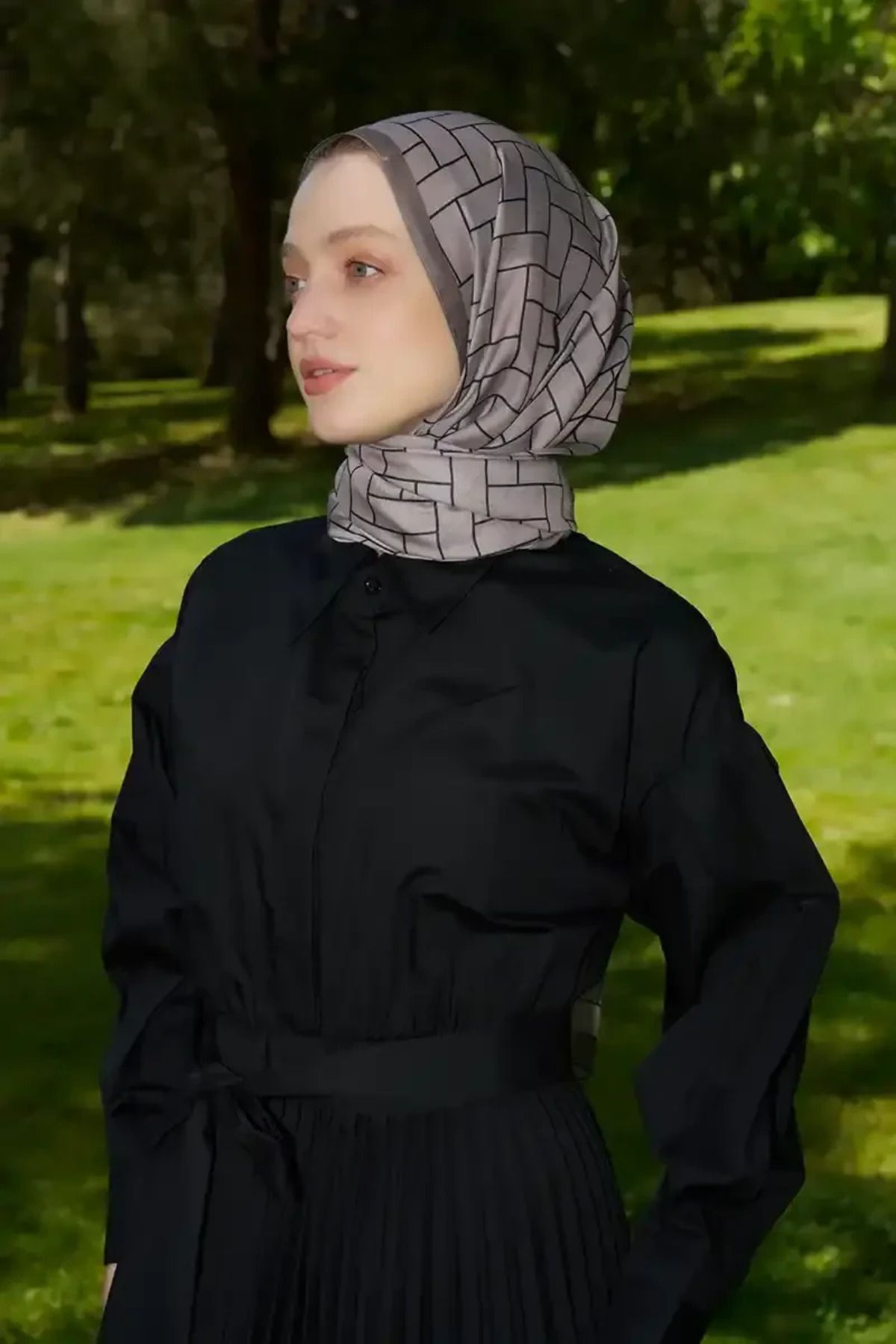Madame Polo Hyper Geometrik Desen Şal - Vizon