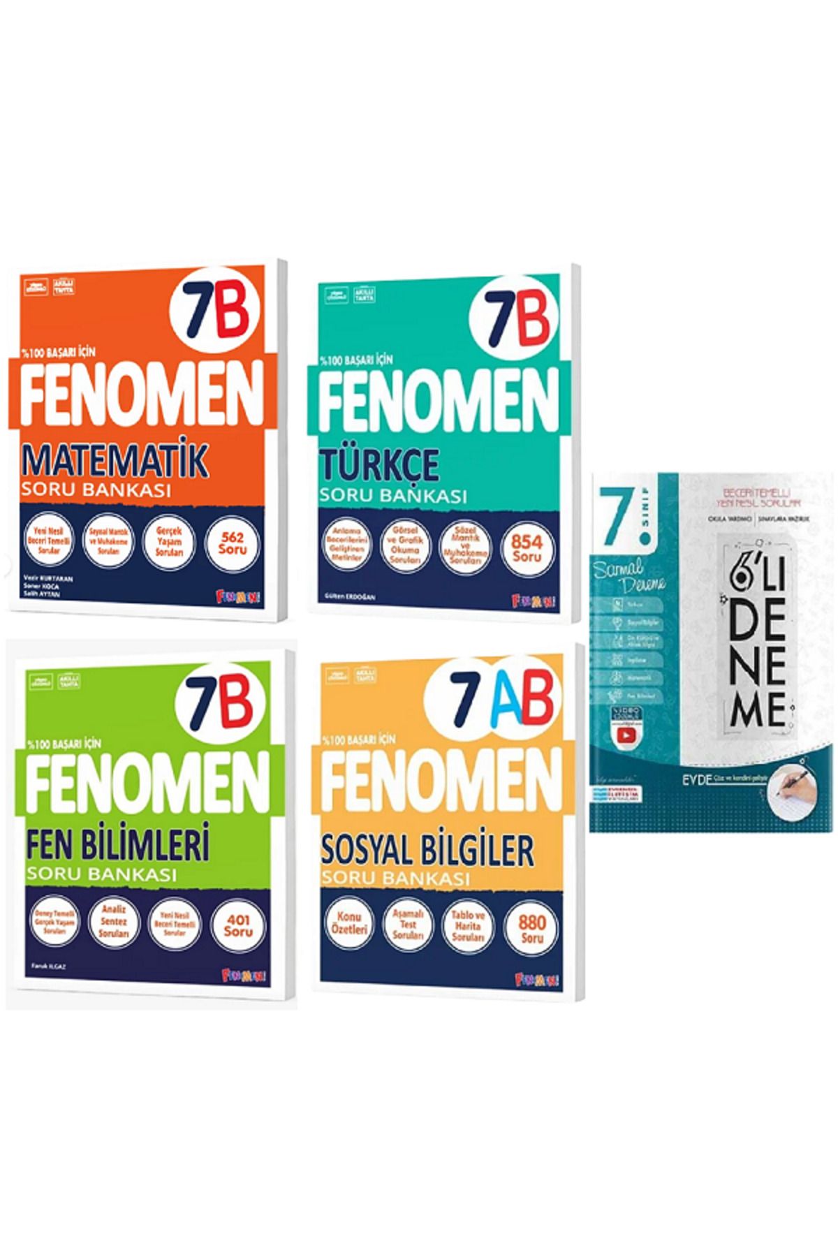 Evrensel İletişim Yayınları 7.Sınıf Fenomen 7B Matematik + 7B Türkçe Soru Bankaları + Evrensel 6'Lı Sarmal Deneme / 5 KİTAP