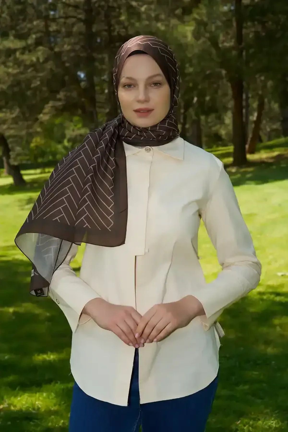 Madame Polo Hyper Zikzak Desen Şal - Kahverengi