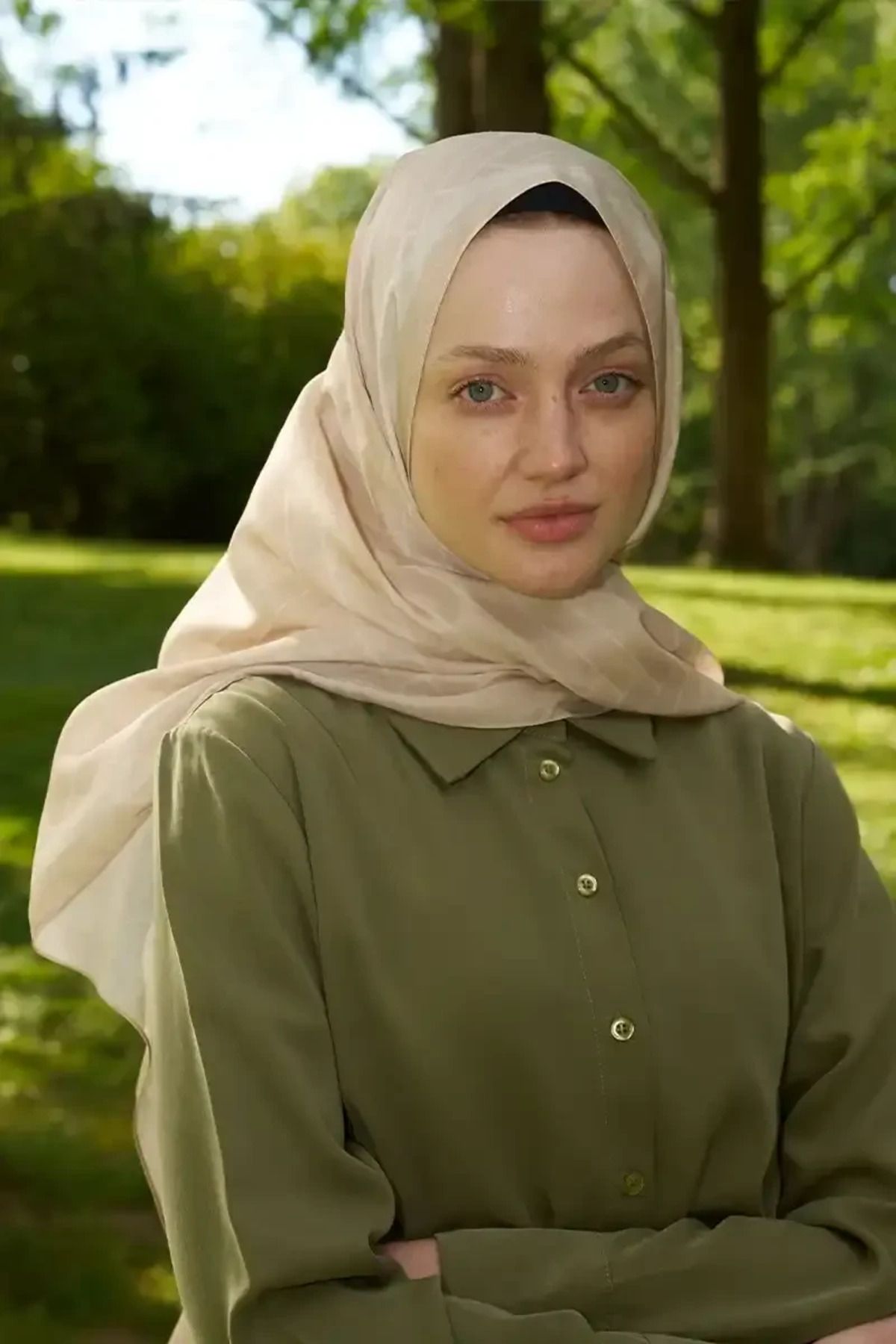 Madame Polo Hyper Zikzak Desen Şal - Bej