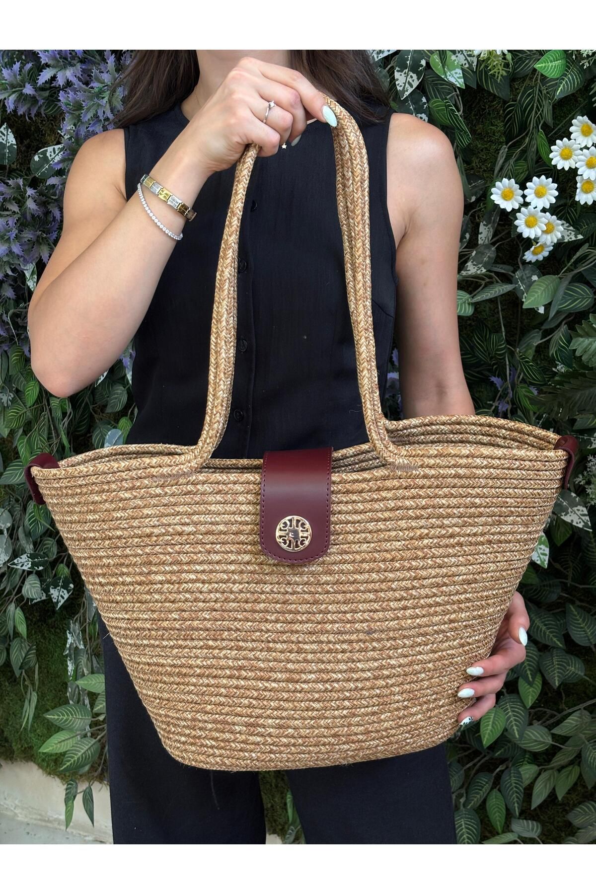 MaVaux Sardinia Kapaklı Handmade Hasır Tote Plaj ve Günlük Çanta Yazın Modası