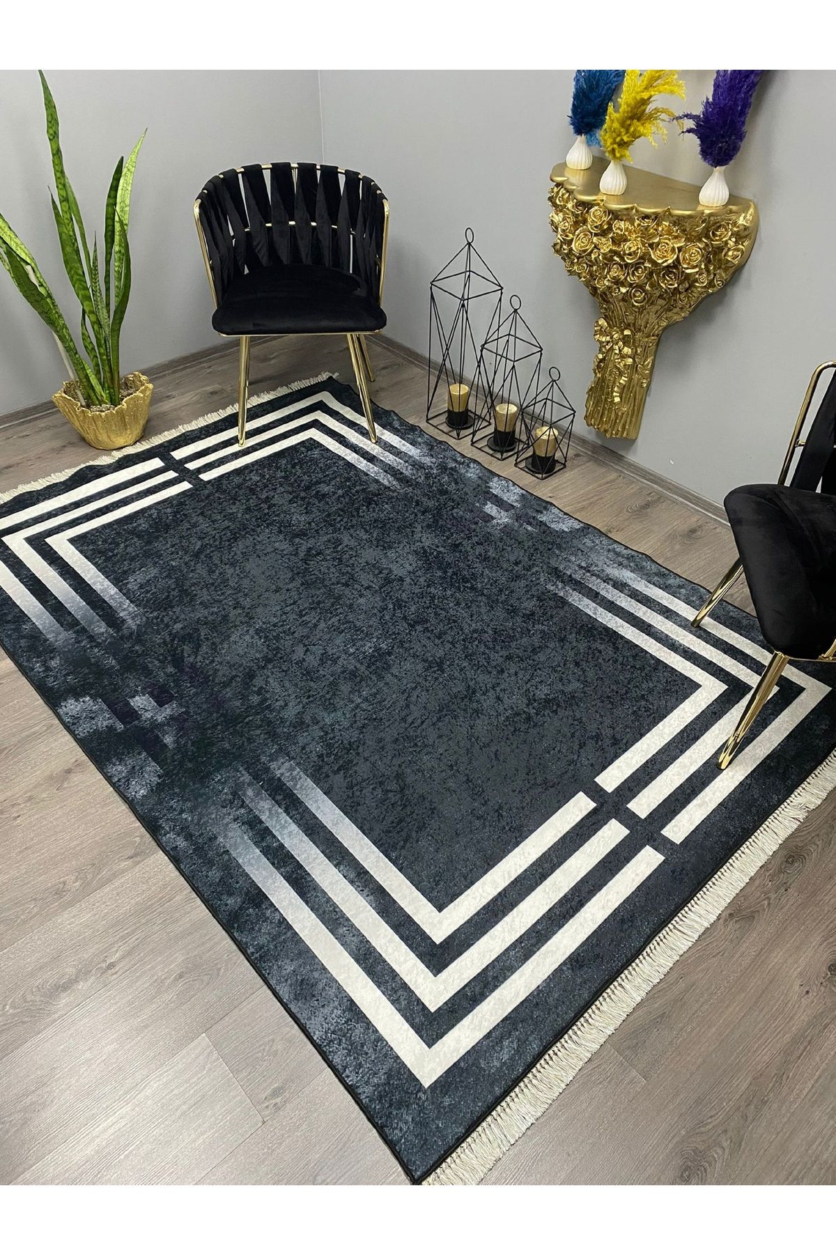 Monisso PATRON HALI Veste Siyah Kaymaz Taban, leke Tutmaz, Mutfak Halısı, Salon Halısı ve Yolluk