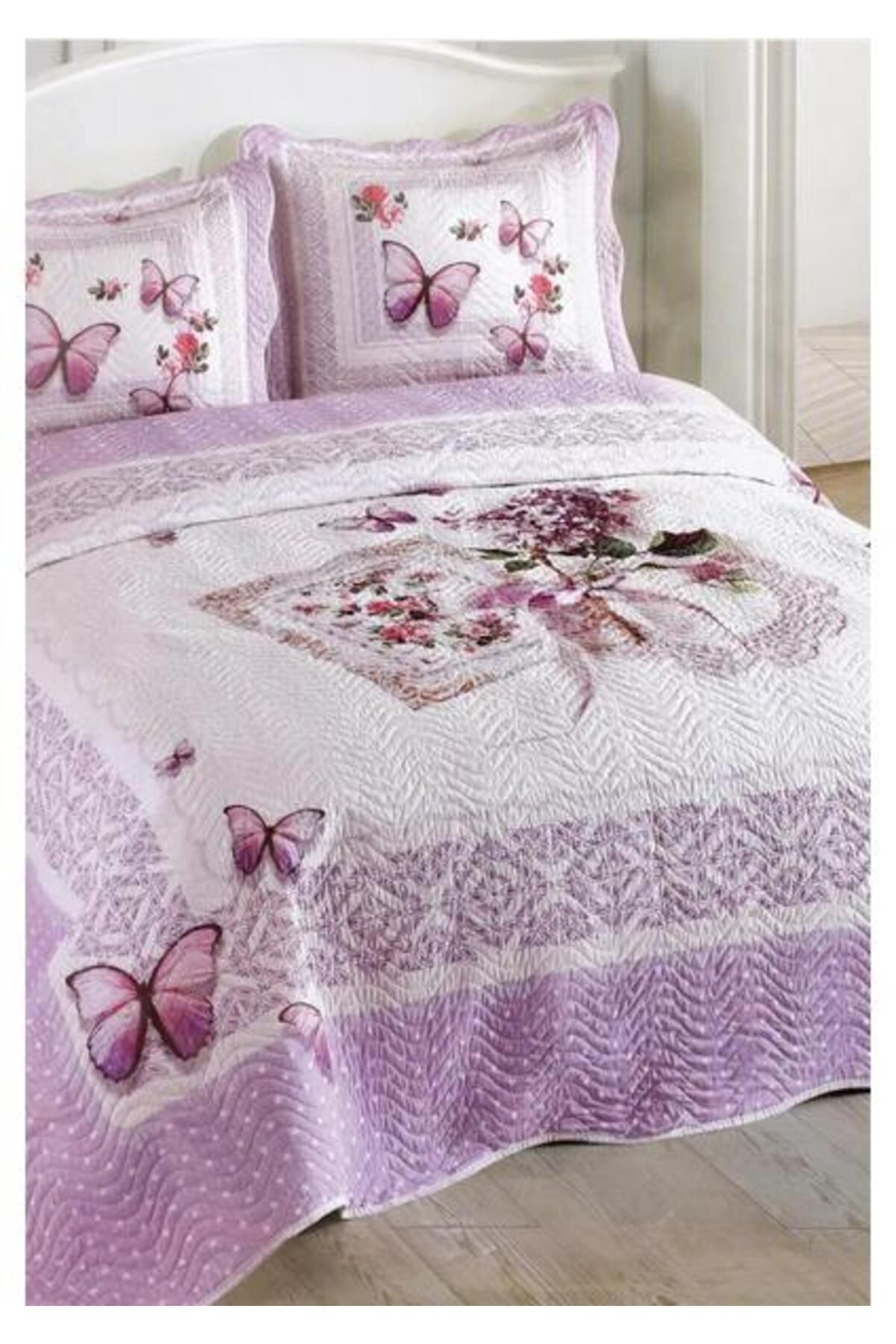 MaralHome Çift Kişilik Kapitone Yatak Örtüsü Takımı - Lila