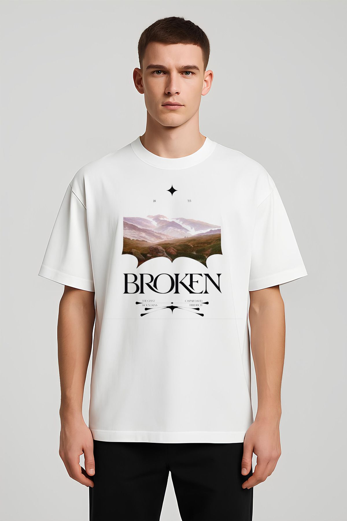 MODA Unisex Oversize Kalıp Broken Baskılı T-Shirt