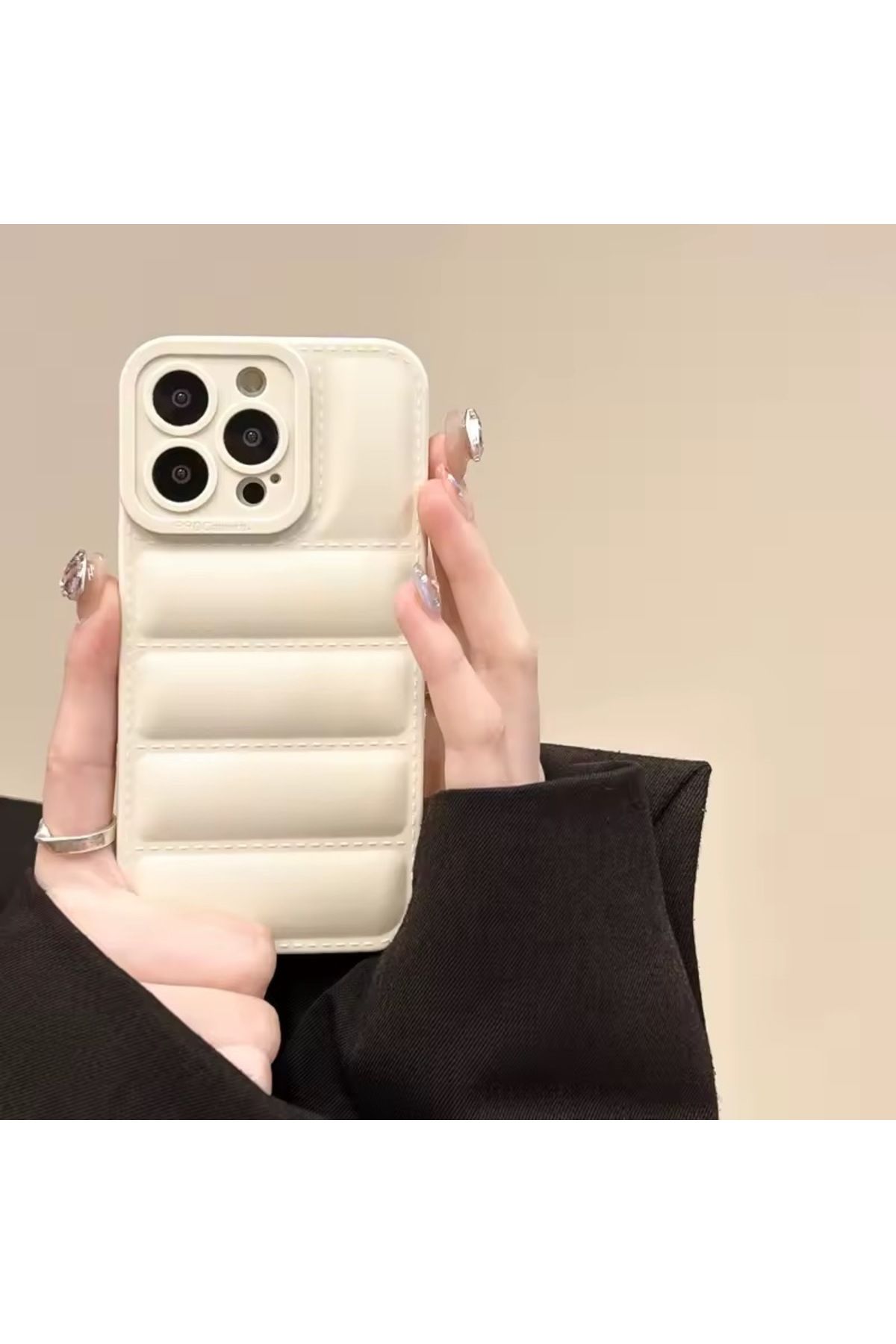 MirazTasarim IPHONE 16 PRO EKRU SİLİKON PUFFER KILIF