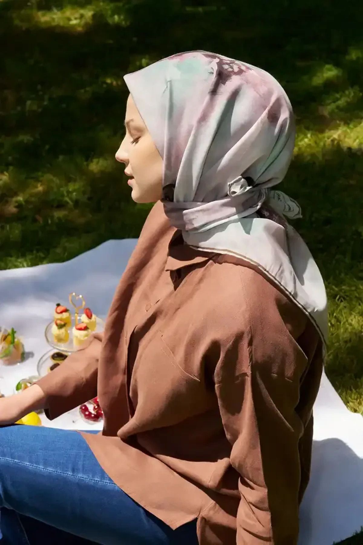 Madame Polo Rustic Rosie Desen Eşarp - Vizon