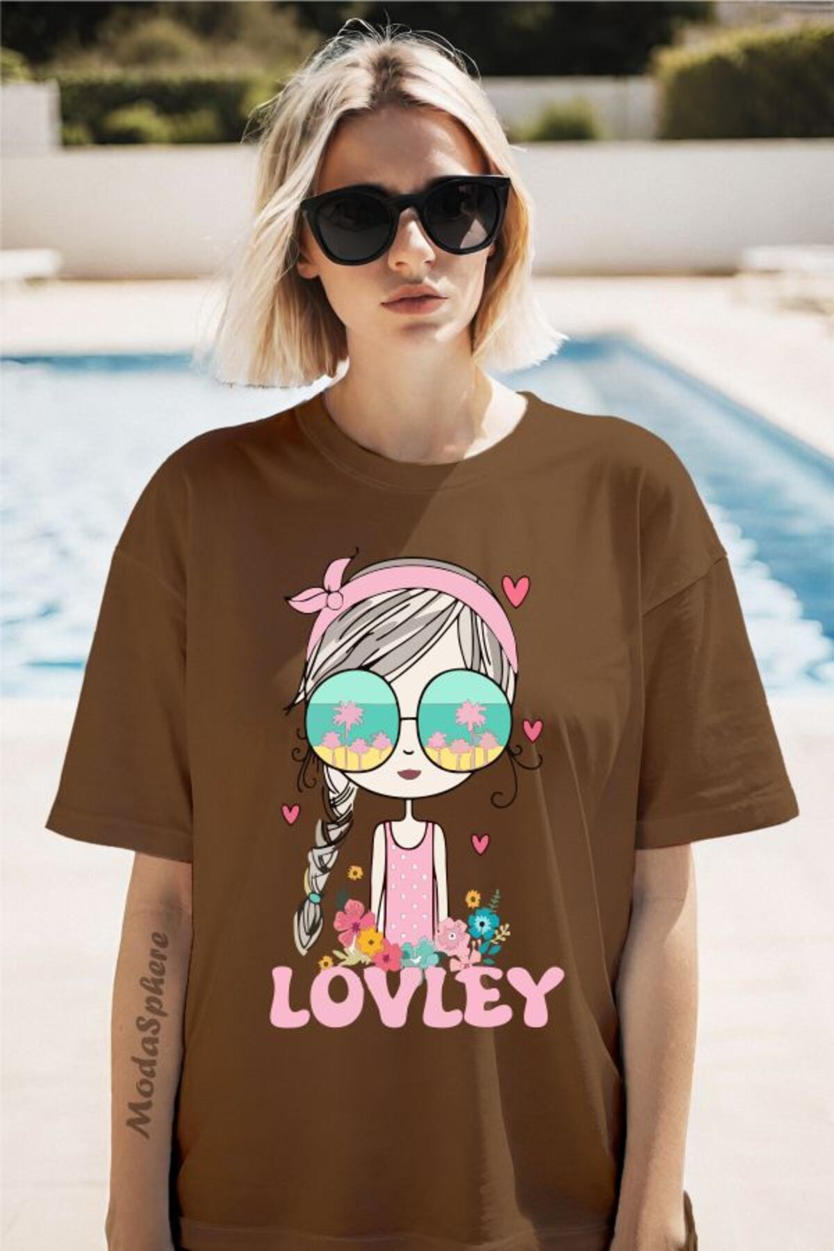 ModaSphere Lovley Baskılı Unisex Oversize Tişört