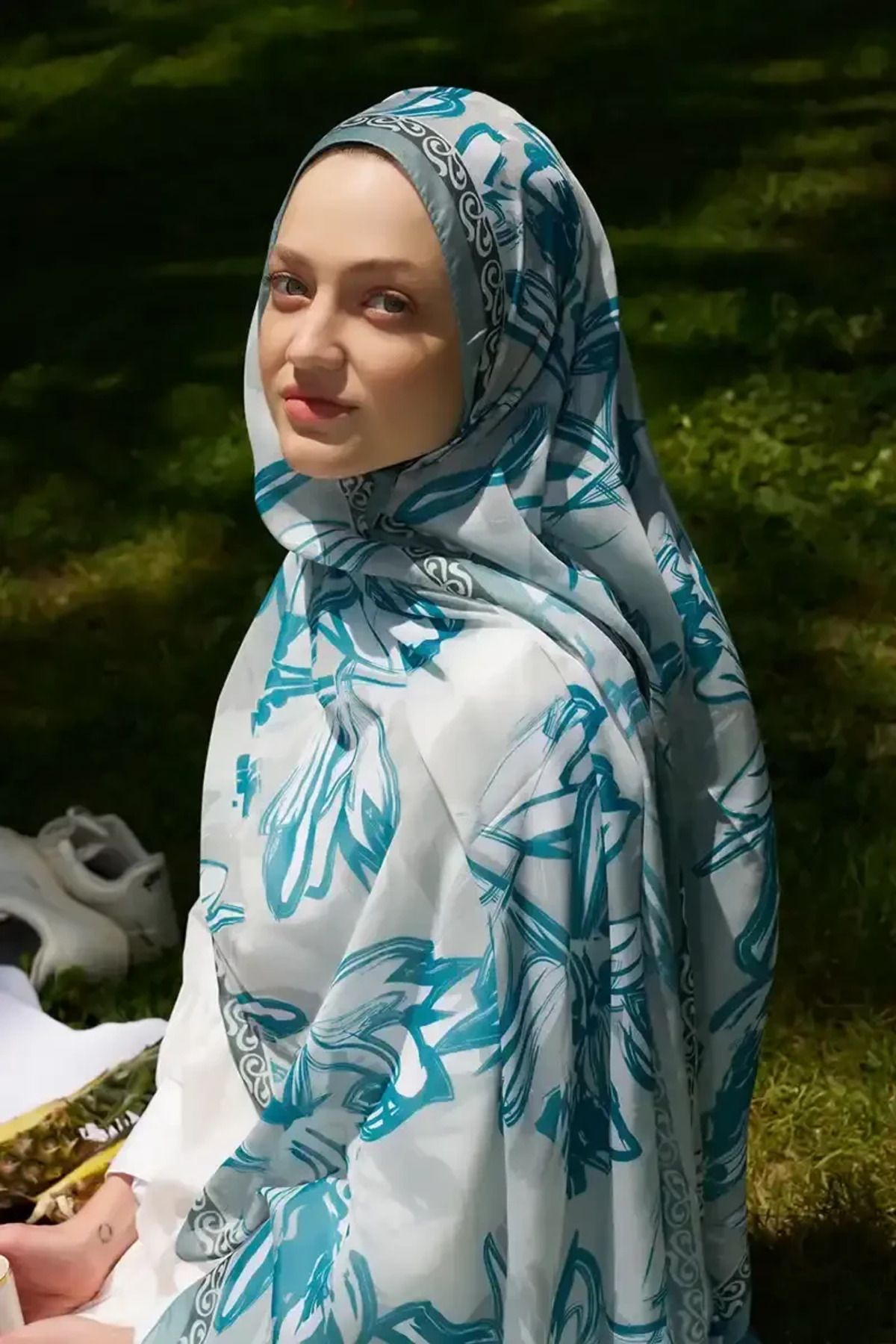 Madame Polo Prestige Line Desen Şal - Turkuaz