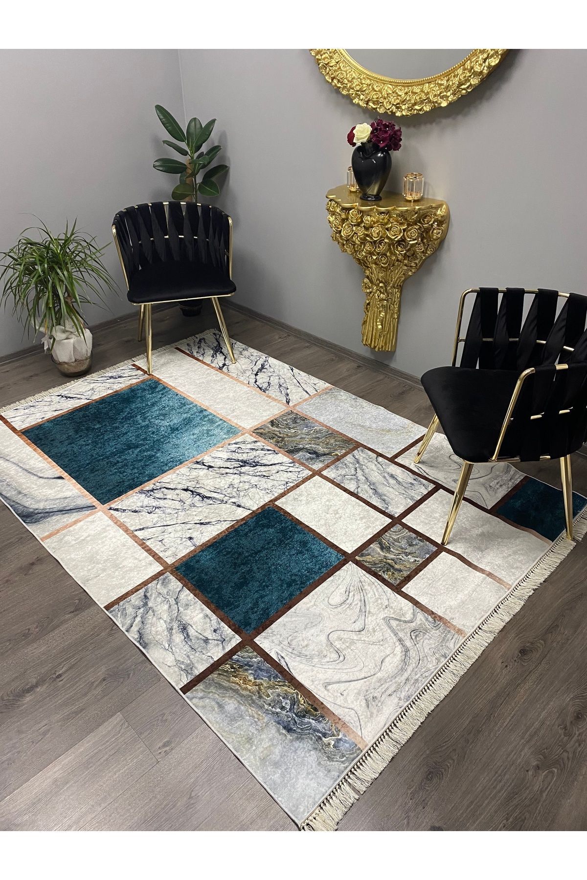 Monisso MONİSSO HALI Picador Turkuaz Kaymaz Taban, leke Tutmaz, Mutfak Halısı, Salon Halısı ve Yolluk