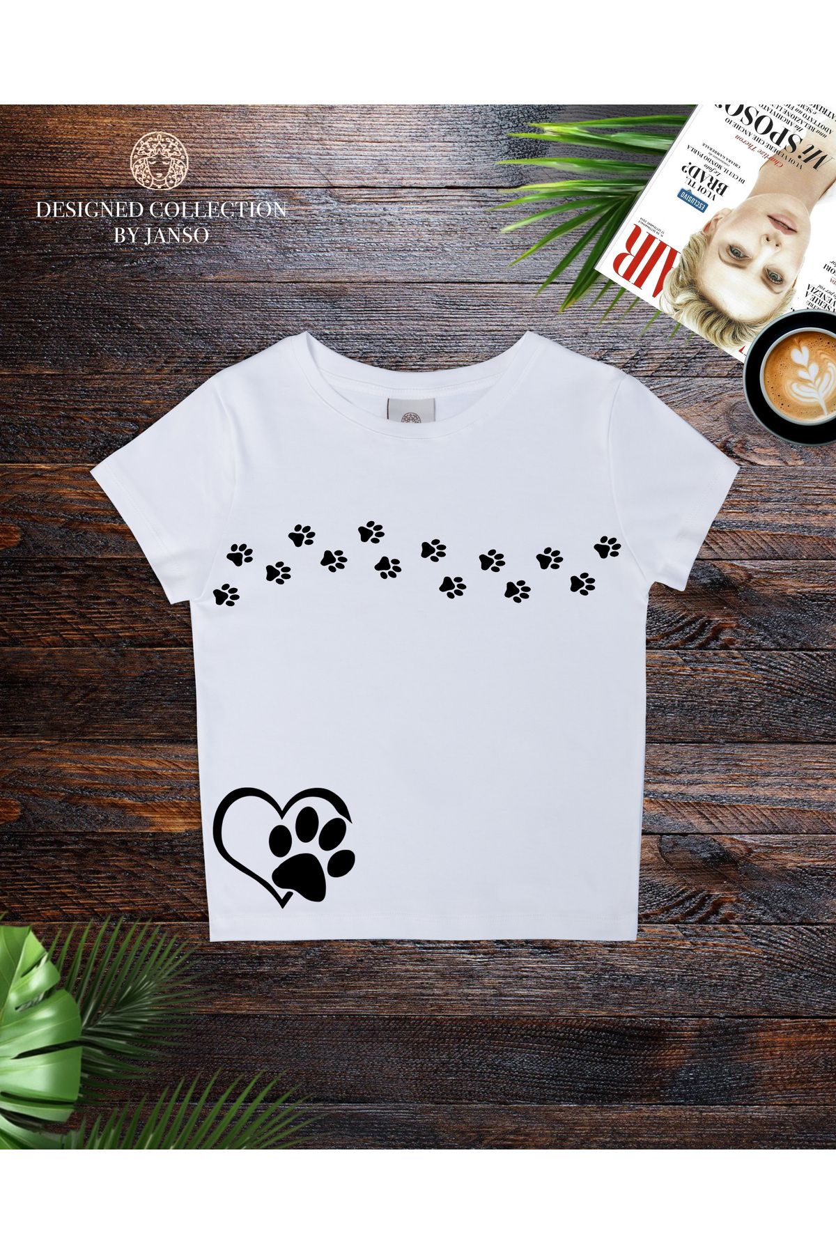 JANSO GROUP - KADIN KISA KOLLU CROP TSHIRT BASKILI CAT PAMUKLU PENYE KUMAŞ