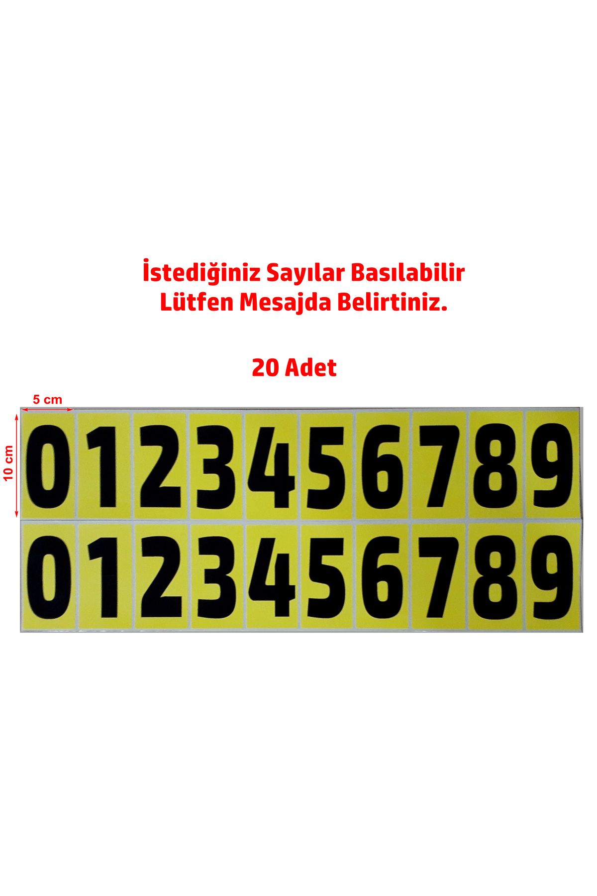 DİJİTAL BARKOD Sayı Etiketi Sayı Sticker Numara Etiketi 0'dan 9'a Kadar Sarı 5x10cm Kuşe Kağıt 20 Adet
