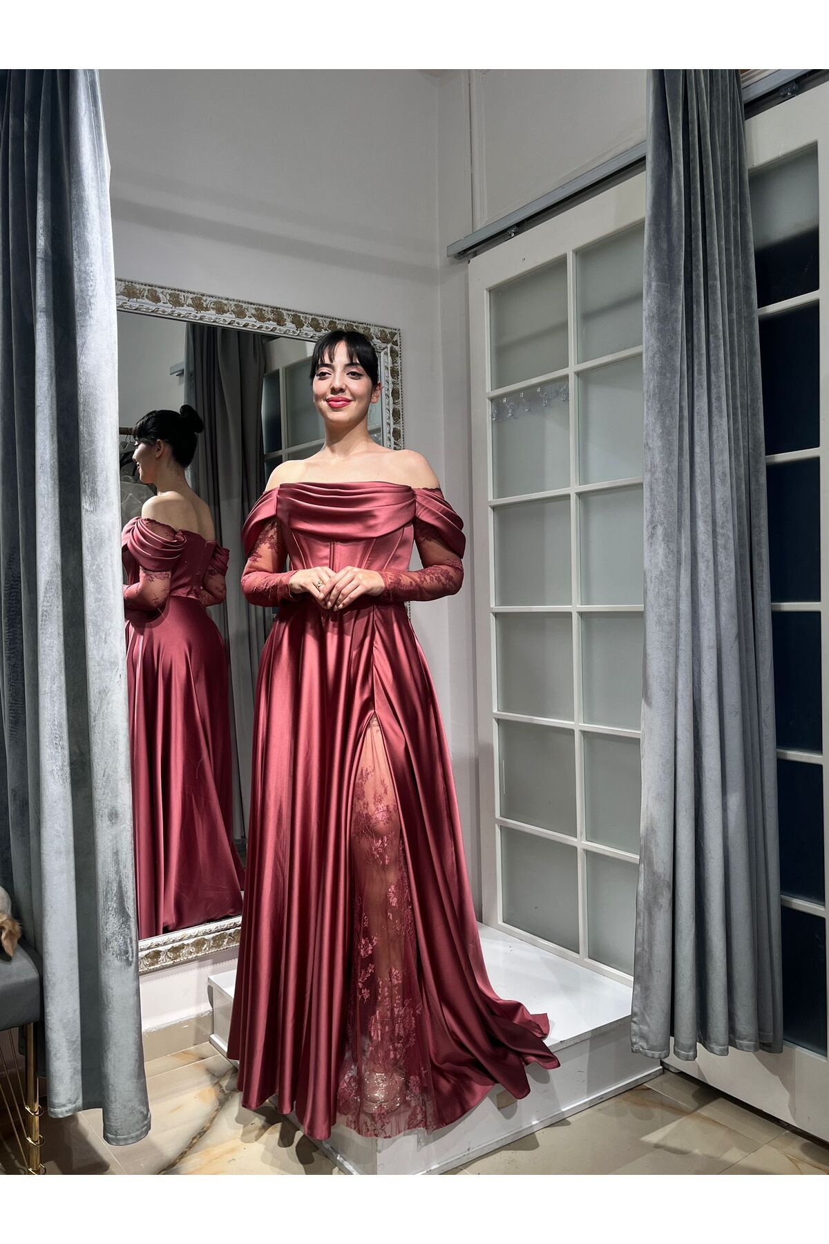Abiye's MÜRDÜM HELEN MODEL A KESİM DANTEL KOL DANTEL YIRTMAÇ ABİYE