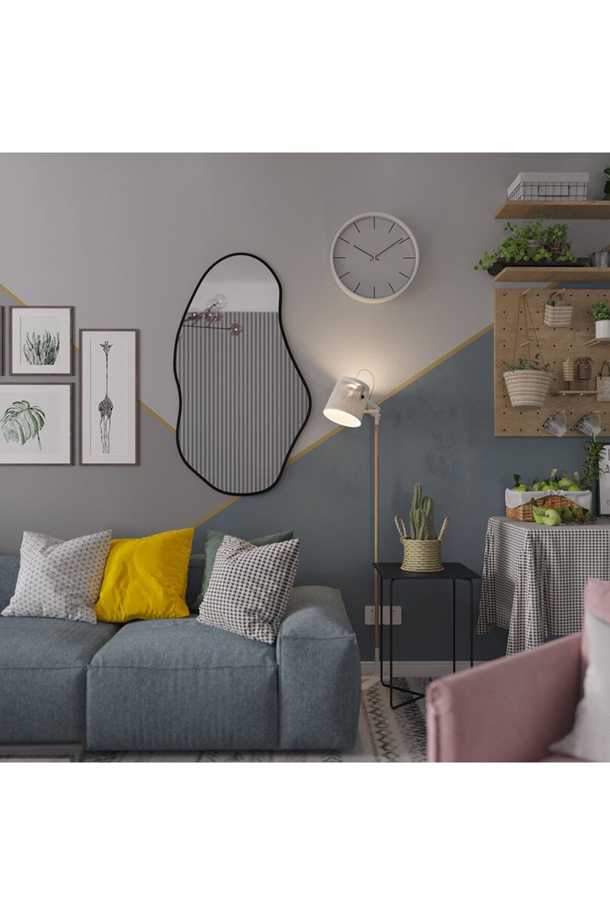 Aypars Atölye 50x88 cm Asimetrik Duvar Aynası – Siyah Kenarlı, Modern Büyük Boy Dekoratif Ayna