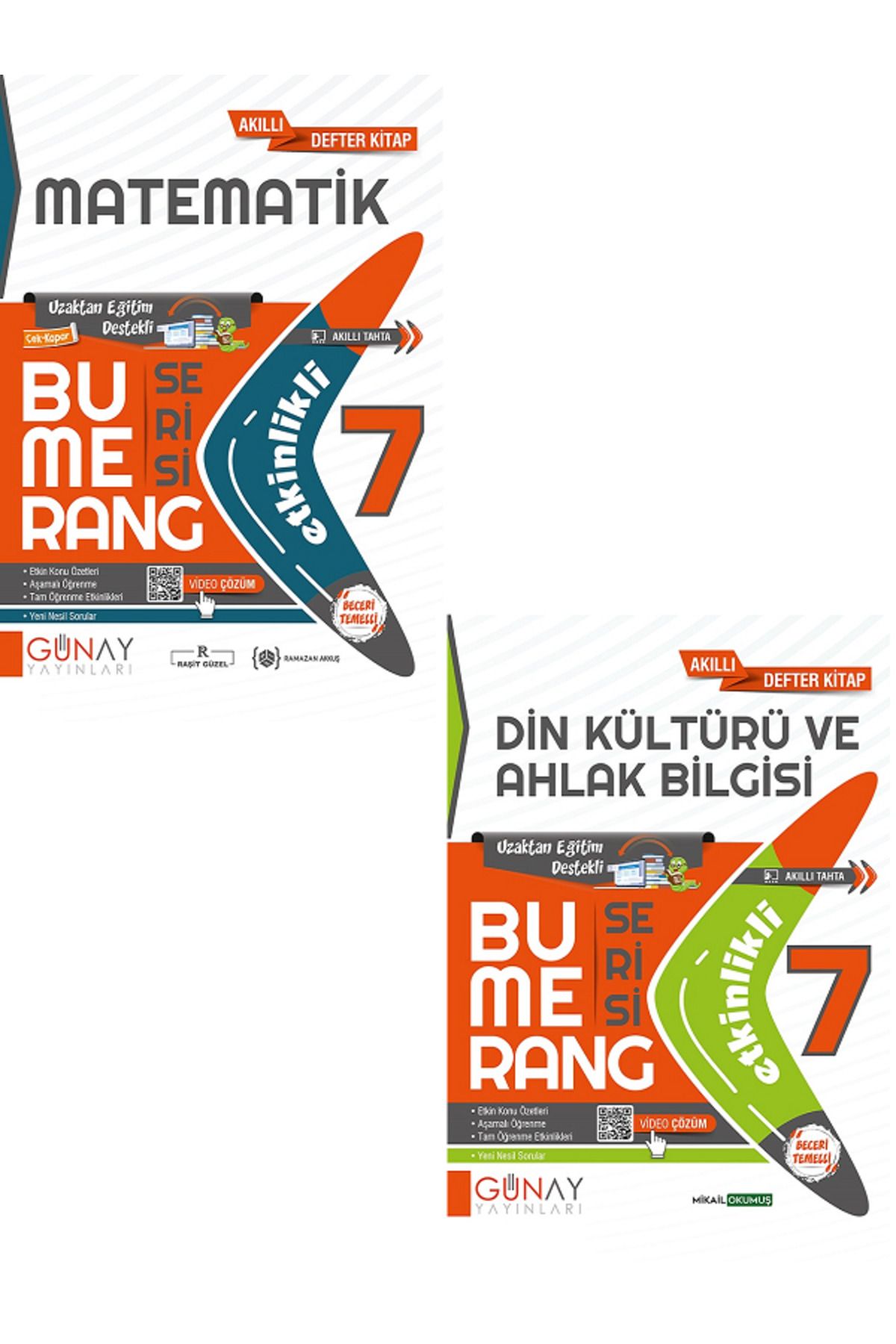 Evrensel İletişim Yayınları 7.Sınıf Günay Bumerang Matematik + Din Kültürü Akıllı Defter Kitap / Uzaktan Eğitim / 2 KİTAP