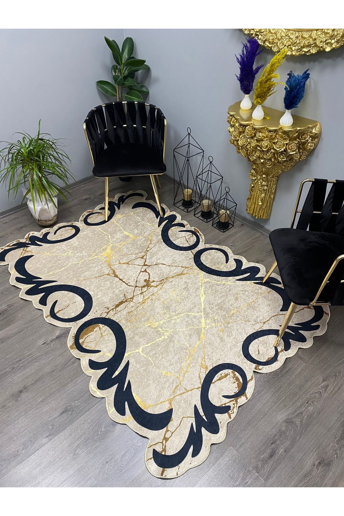Monisso MONİSSO HALI Pavo Vizon Siyah Kaymaz Taban, leke Tutmaz, Mutfak Halısı, Salon Halısı ve Yolluk