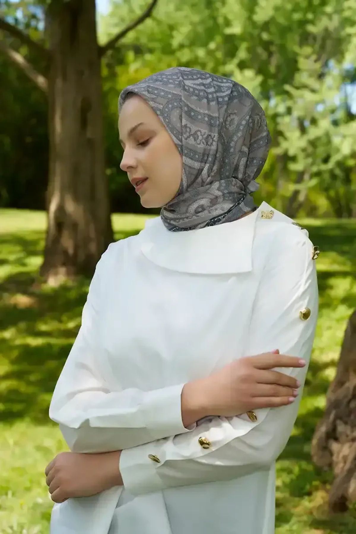 Madame Polo Rustic Mistral Desen Eşarp - Vizon