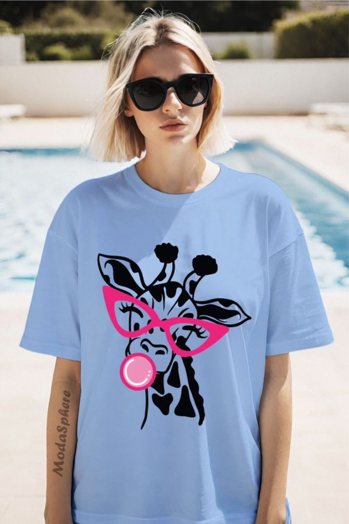 ModaSphere Zürafa Baskılı Unisex Oversize Tişört