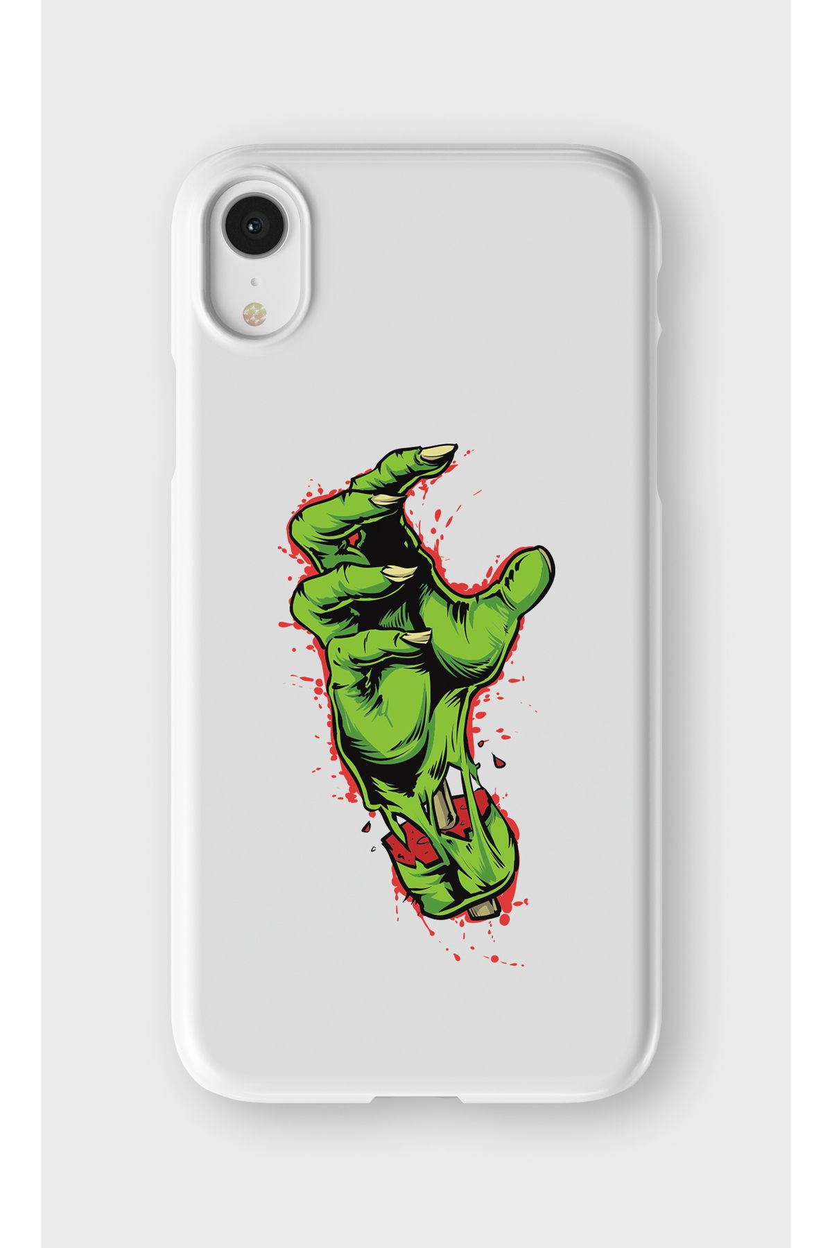 lelia iPhone XR Uyumlu Zombi Eli Tasarımlı İçi Kadife Lansman Beyaz Silikon Kılıf