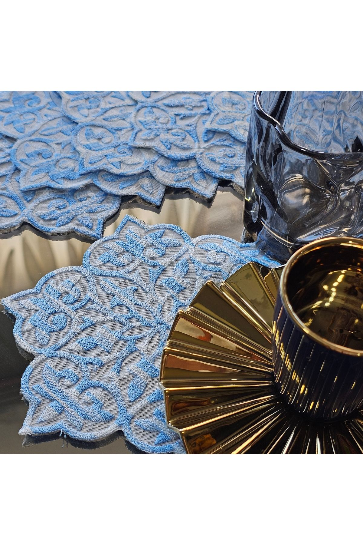 BYGGDESİGN ÖZEL TASARIM DAMASK DESEN NAKIŞLI FİNCAN BARDAK ALTLIĞI
