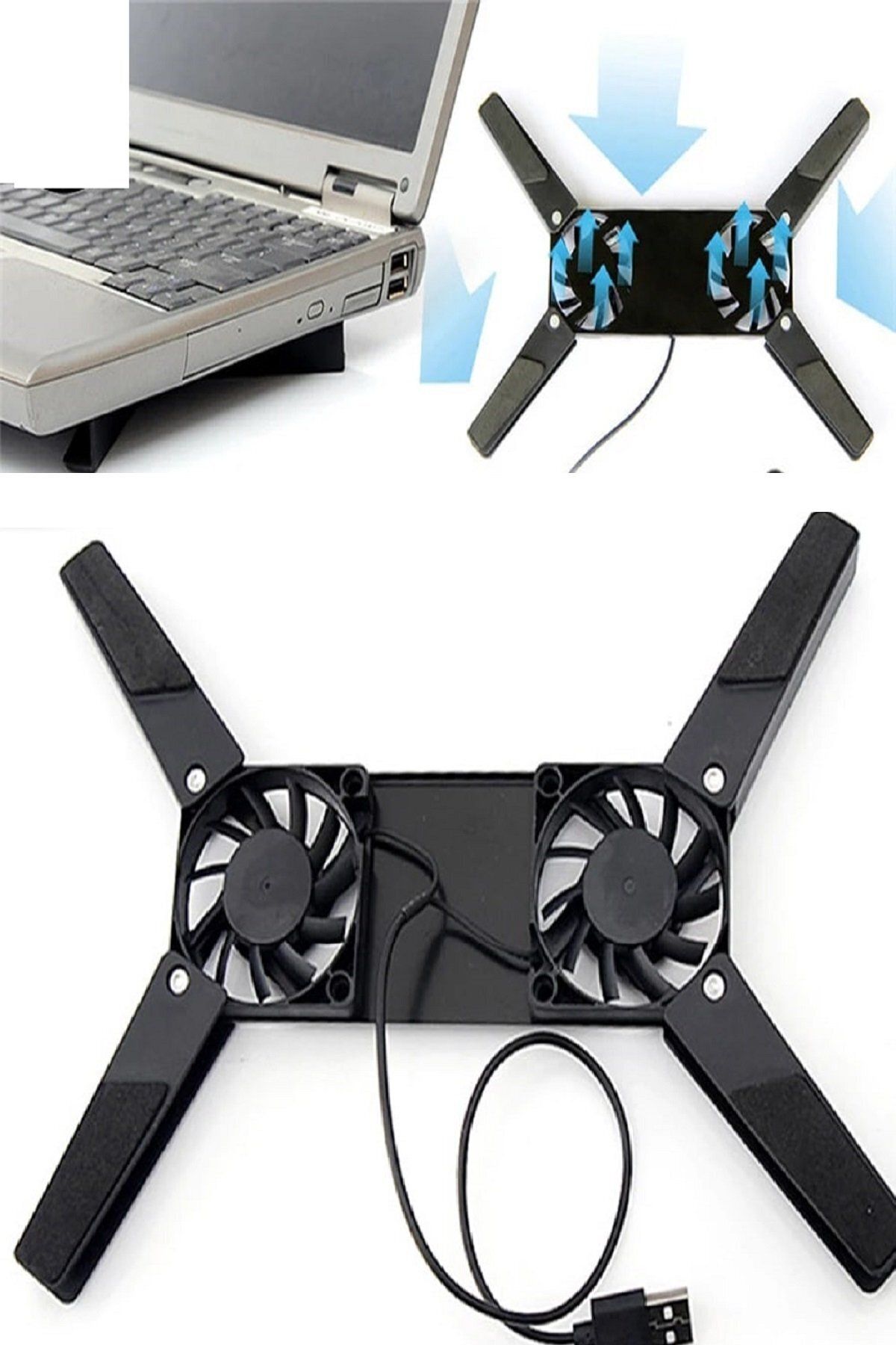 Modafiks 2 Fanlı Notebook Soğutucu Portatif Katlanabilir Laptop Soğutucu Fan Usbli Stand Bilgisayar Fanı