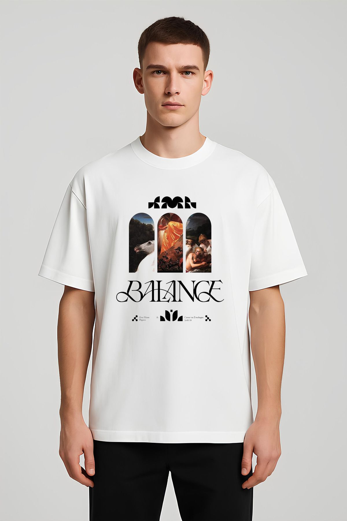 MODA Unisex Oversize Kalıp Balance Baskılı T-Shirt