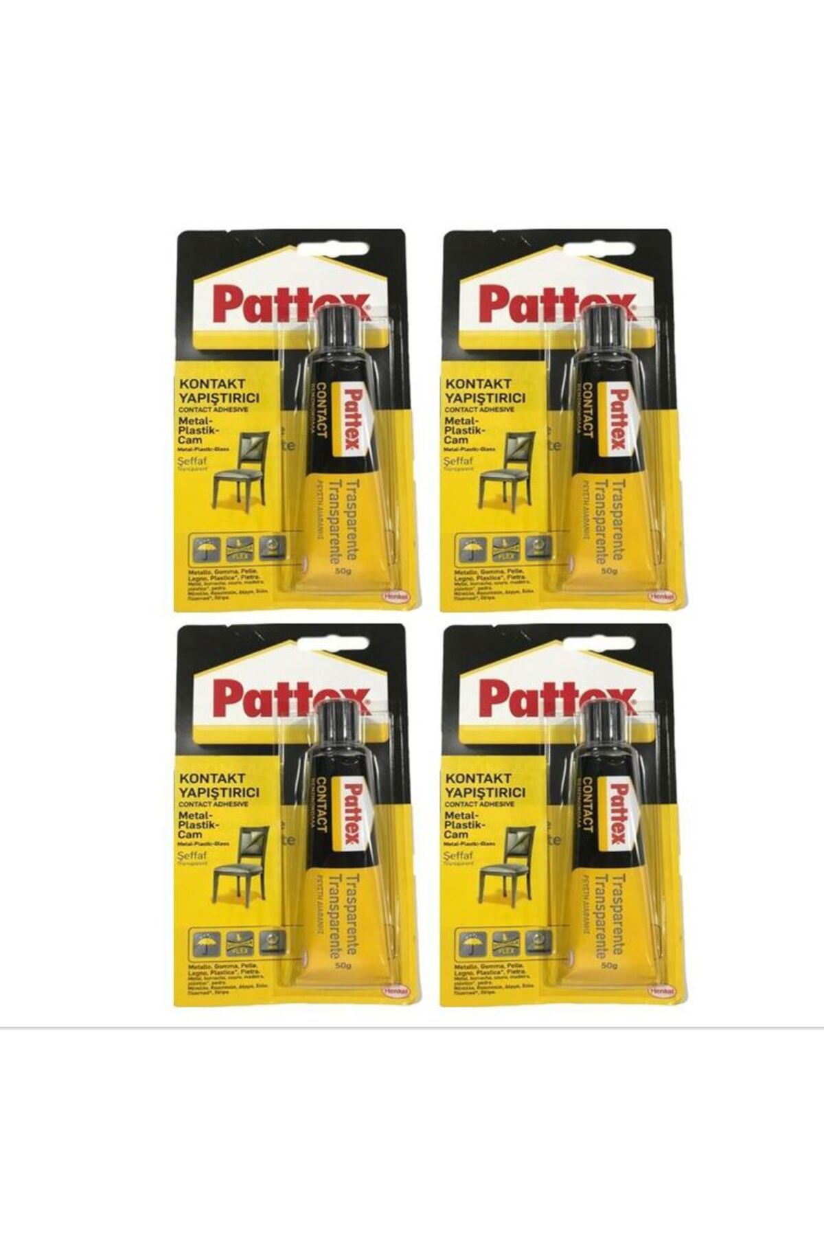 Pattex UNİVERSAL KONTAK YAPIŞTIRICI METAL PLASTİK CAM 50ML 4 ADET