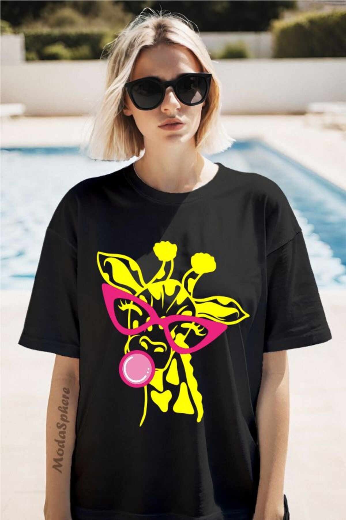 ModaSphere Zürafa Baskılı Unisex Oversize Tişört