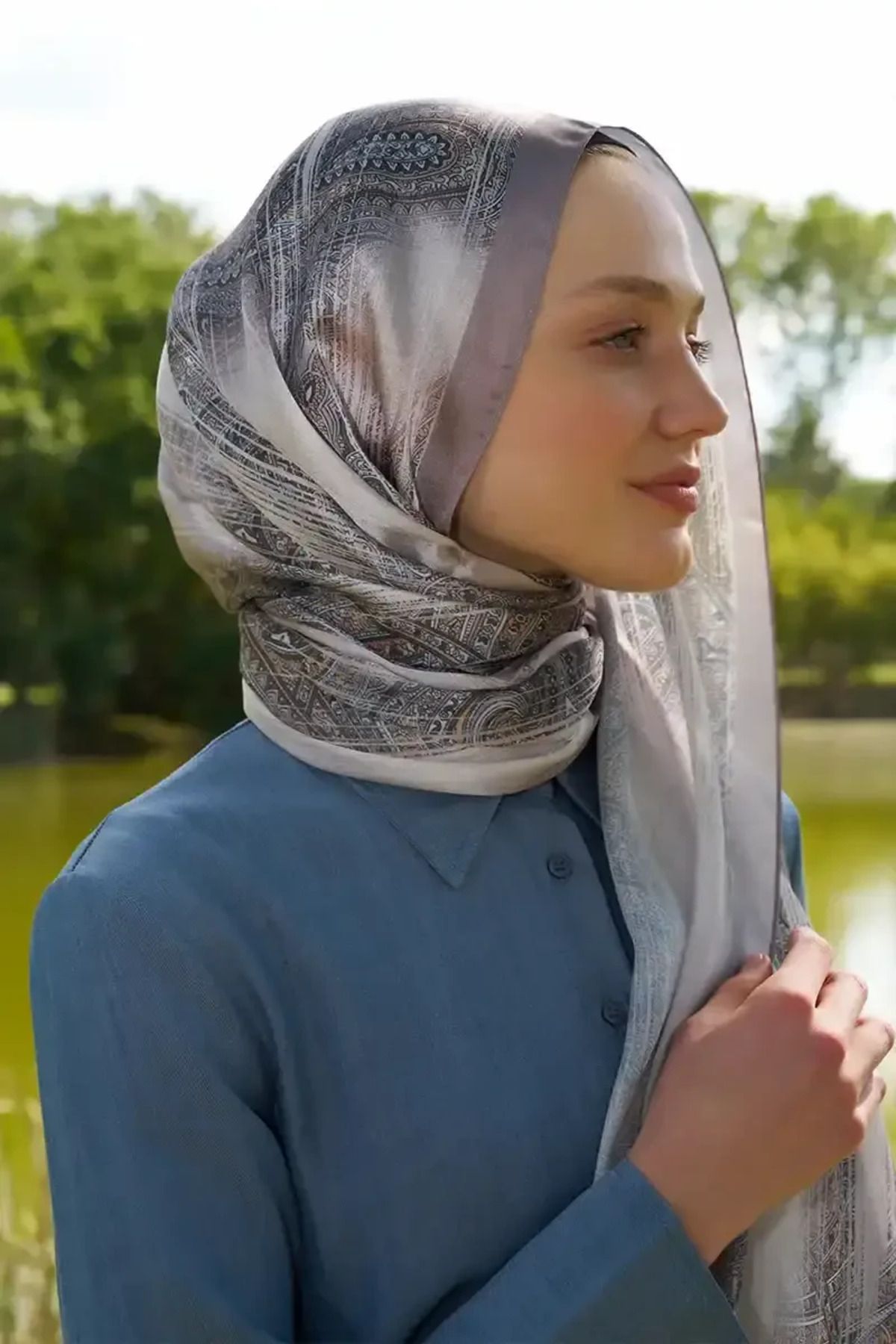 Madame Polo Crystal Hola Desen Şal - Vizon