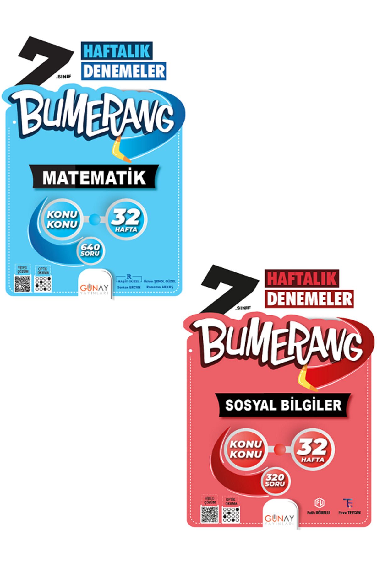 Evrensel İletişim Yayınları 7.Sınıf Günay Bumerang Matematik + Sosyal Bilgiler 32 Haftalık Denemeler / Konu Konu / 2 KİTAP SET