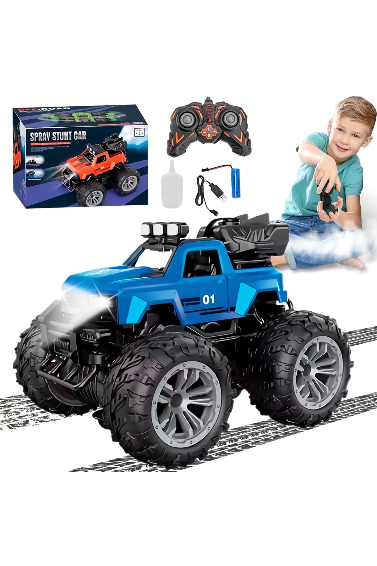 MJ TOYS Uzaktan Kumandalı Şarjlı Duman Atan Araba 4x4 Buharlı Işıklı Uzaktan Kumandalı Off Road Araba Rc Stu
