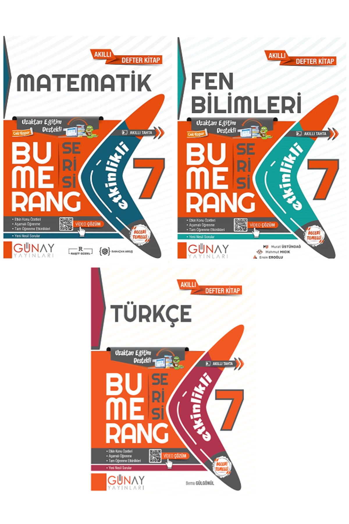 Evrensel İletişim Yayınları 7.Sınıf Günay Bumerang Matematik + Fen Bilimleri + Türkçe Akıllı Defter Kitap / 3 KİTAP SET