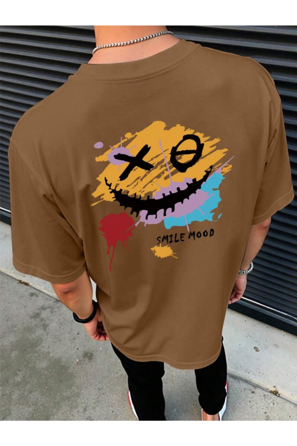 COHERENT Unisex Erkek/Kadın SMİLE Özel Baskılı Oversize Pamuklu T-Shirt