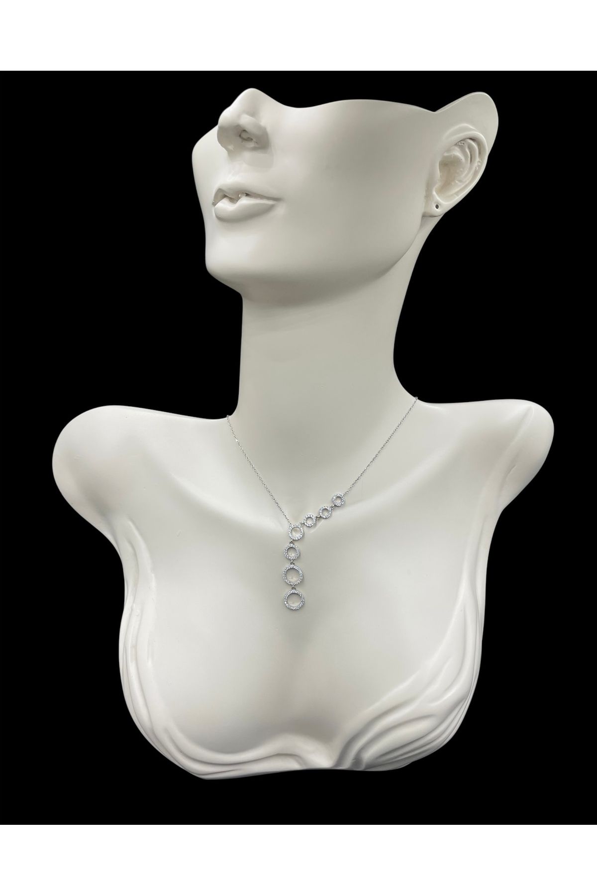 nefjewelrydesign 925 Ayar Gümüş 44cm Zirkon Taşlı Sıralı Halka Model Kolye
