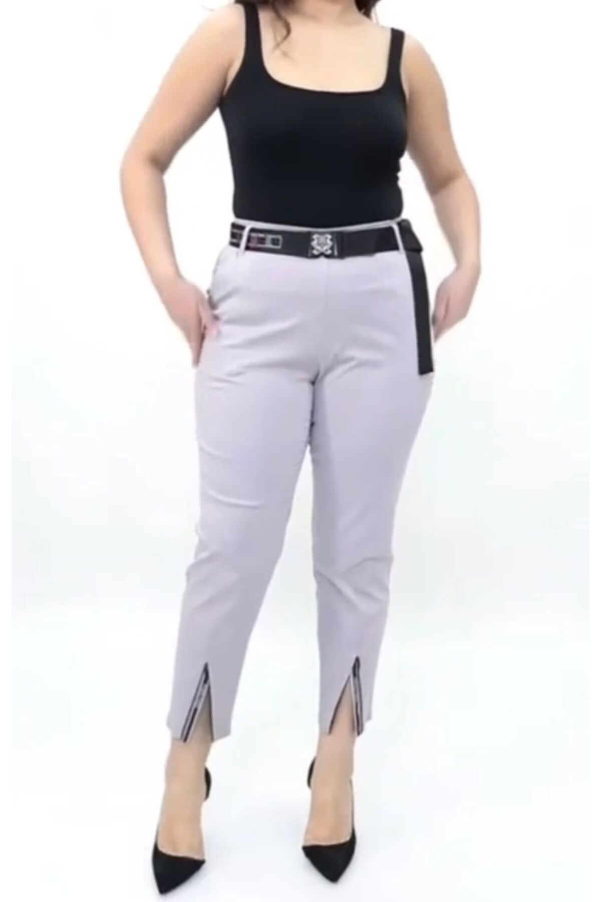 Nihal Eren Butik Büyük Beden Likralı Paçası Fermuarlı Pantolon